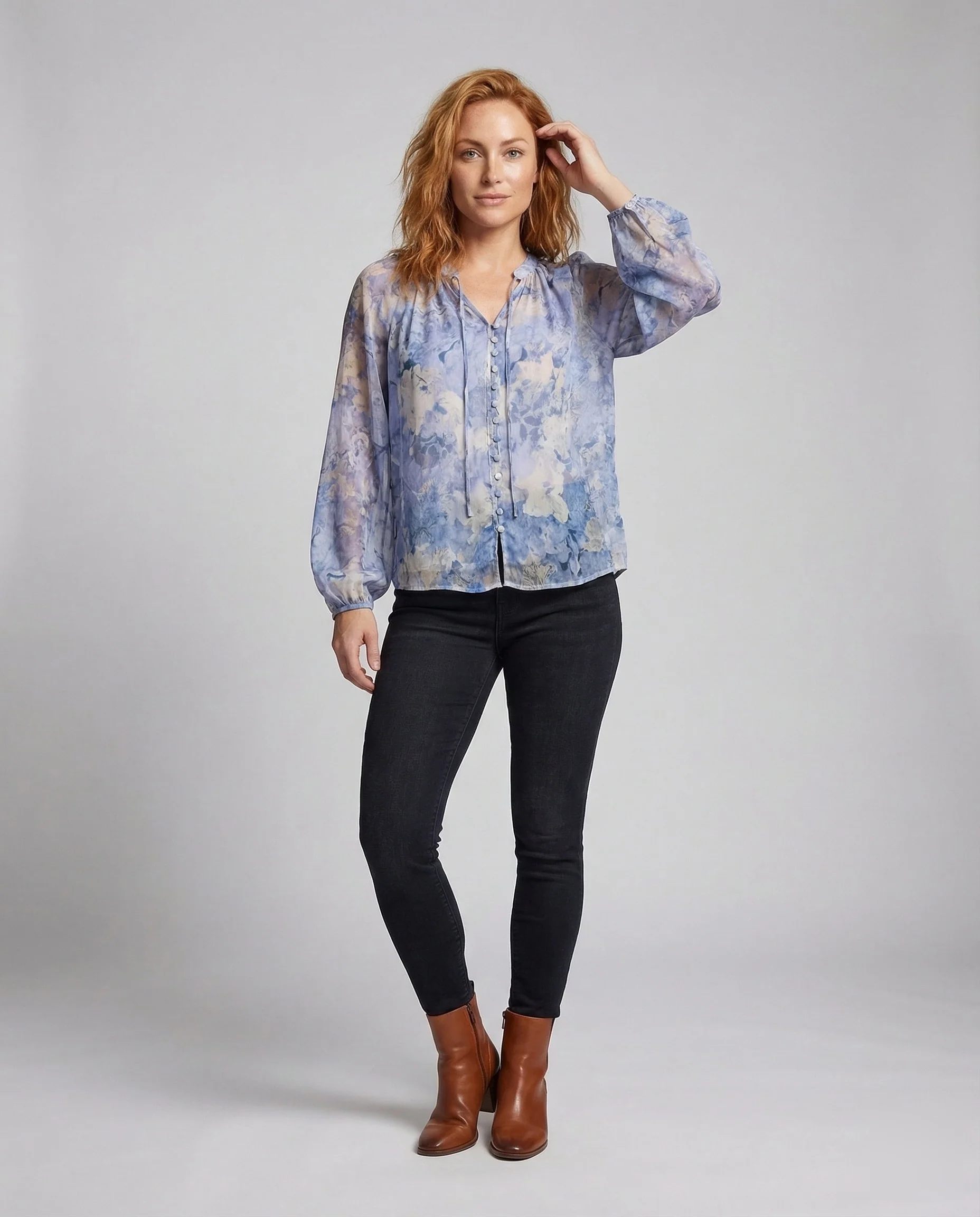 Damen Chiffonbluse mit Aquarellmuster
