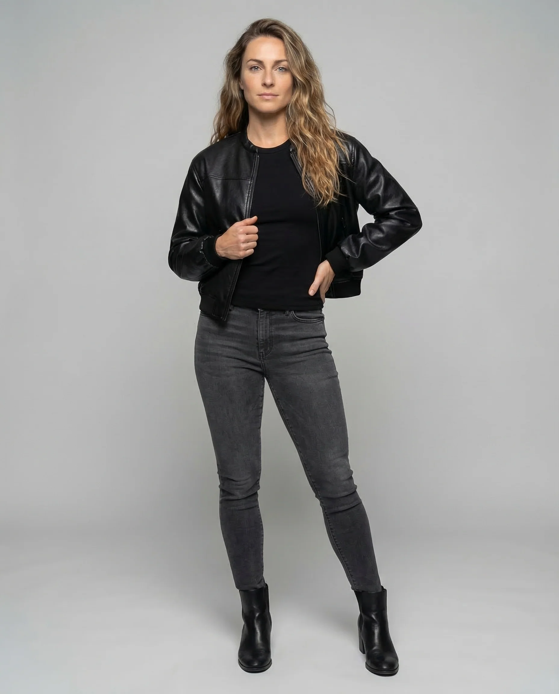 Damen Bomberjacke Kunstleder