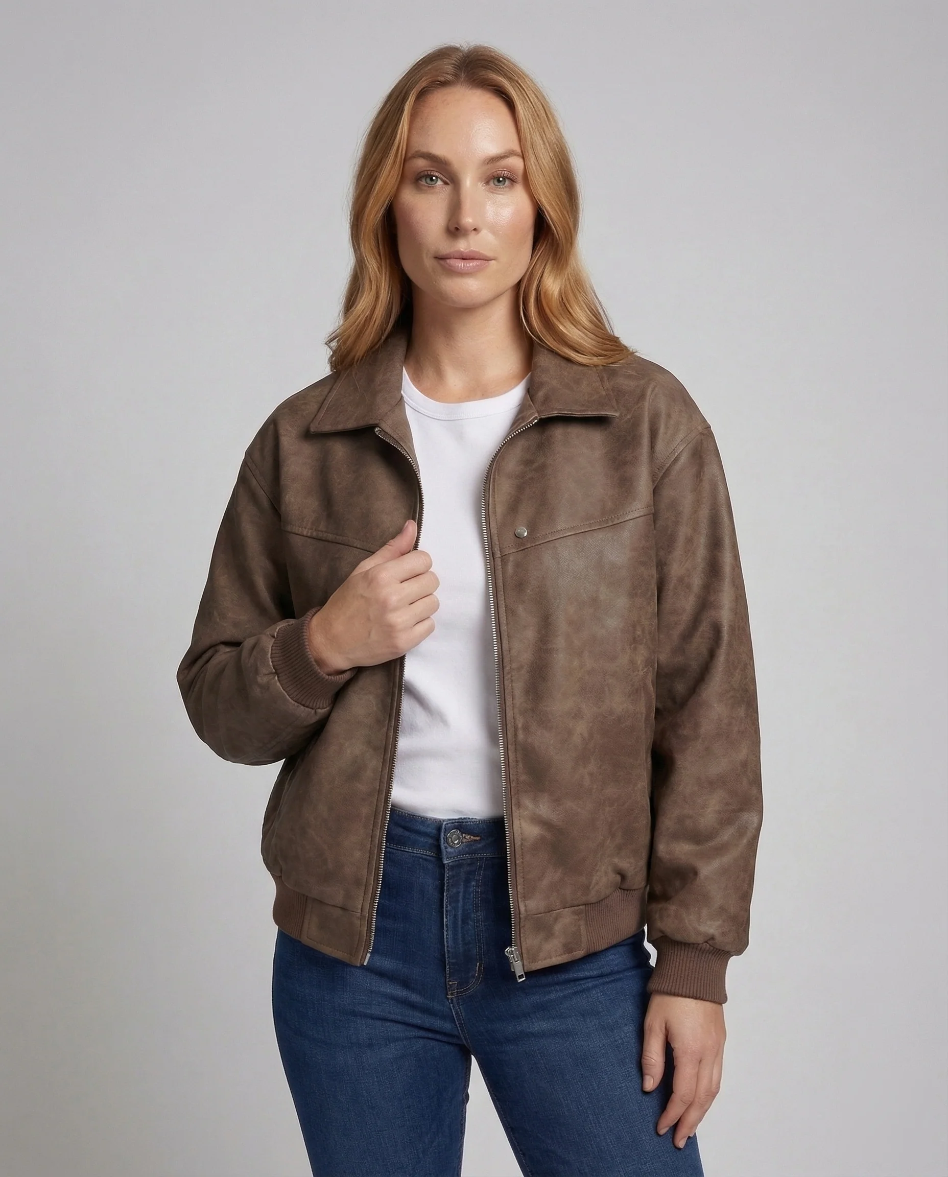 Damen Wildleder Bomberjacke Kurz