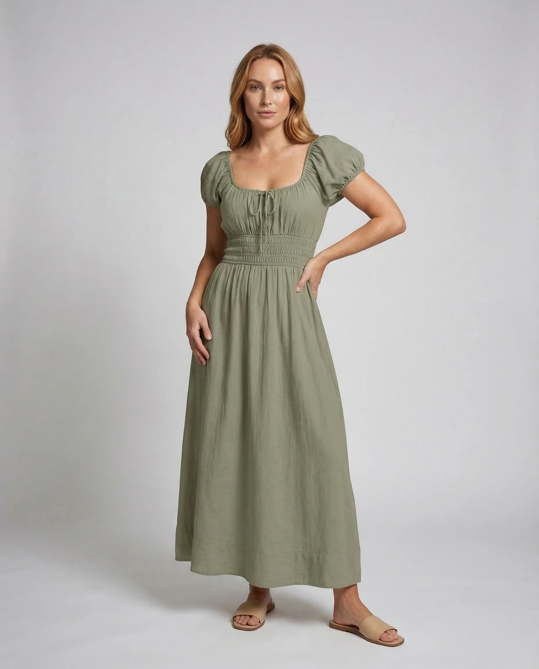 Damen Maxikleid Puffärmel