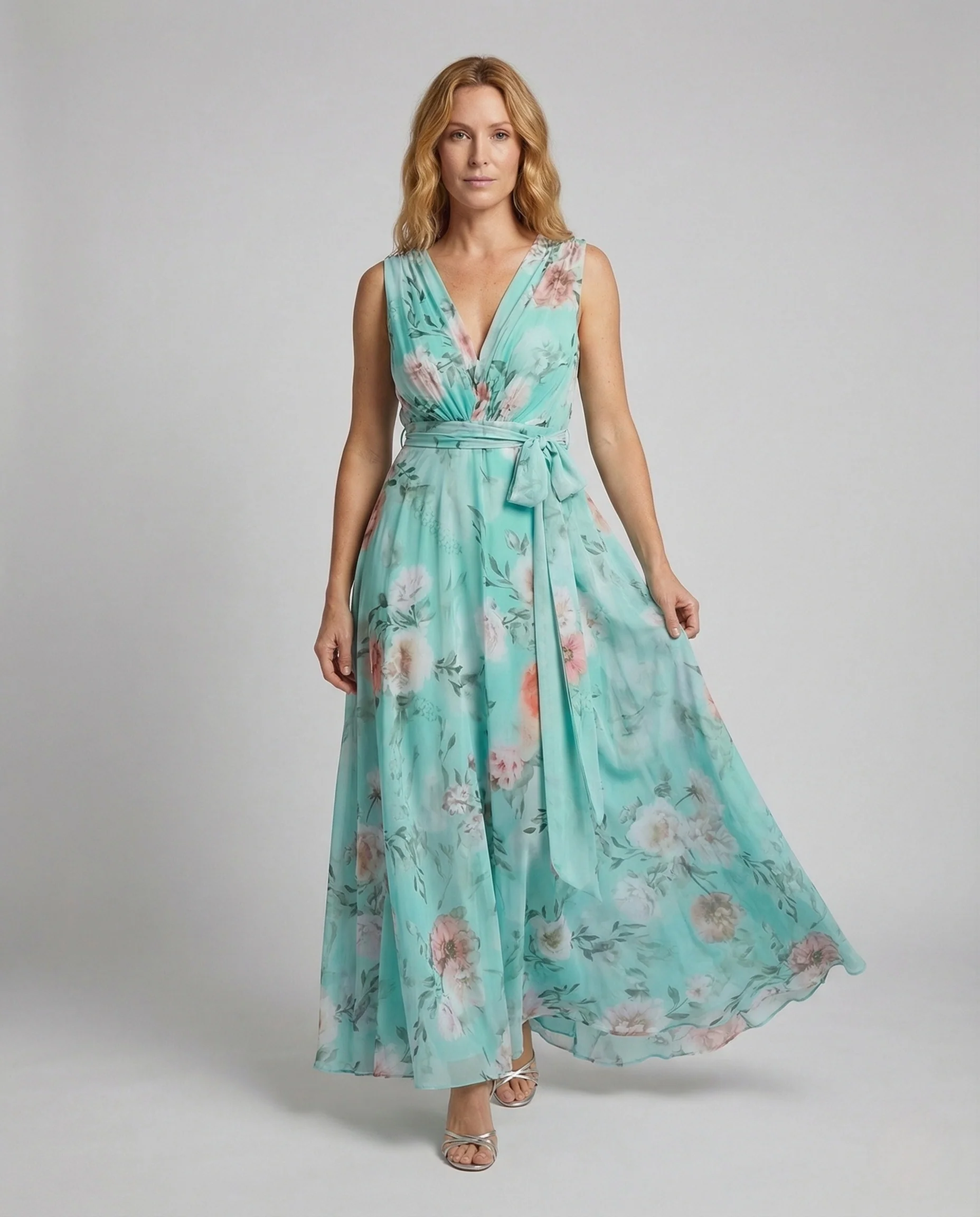 Damen Wickel Maxikleid aus Chiffon