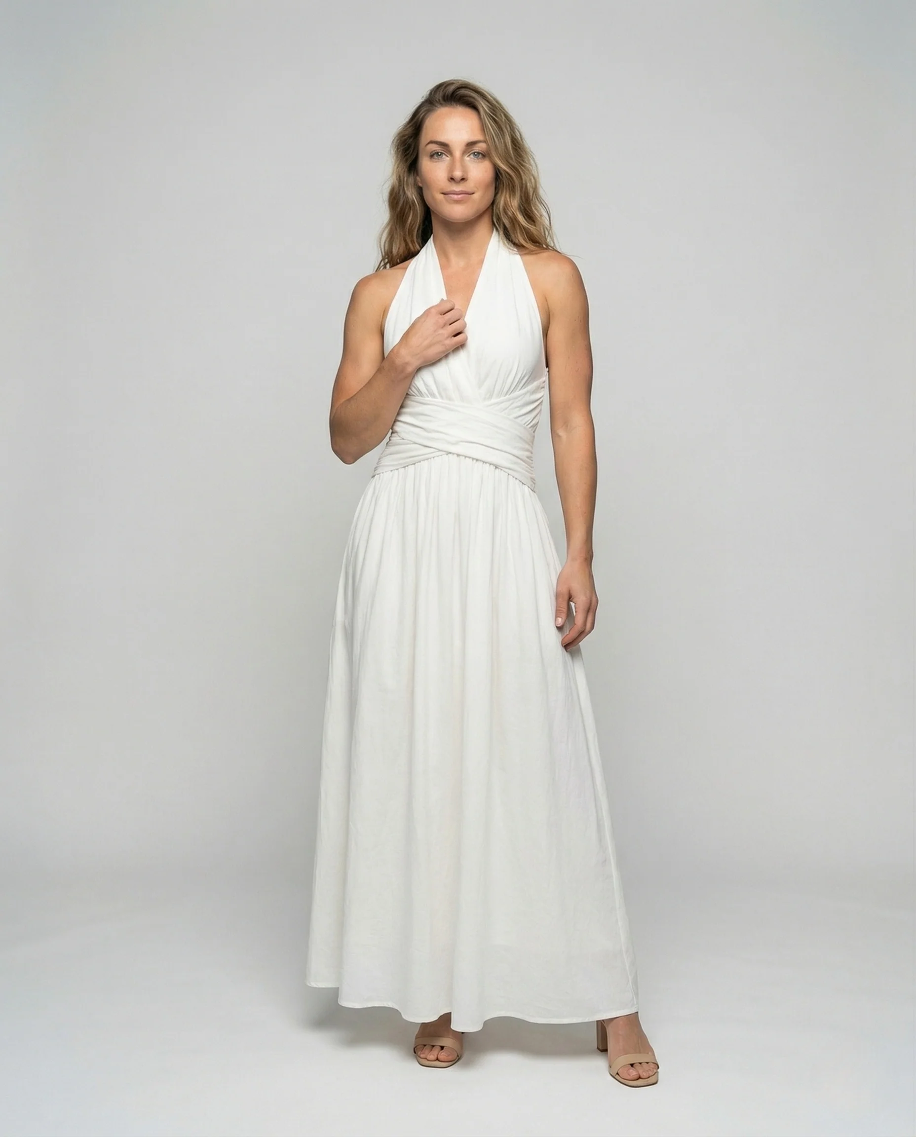 Damen Neckholder Maxikleid mit Wickeltaille