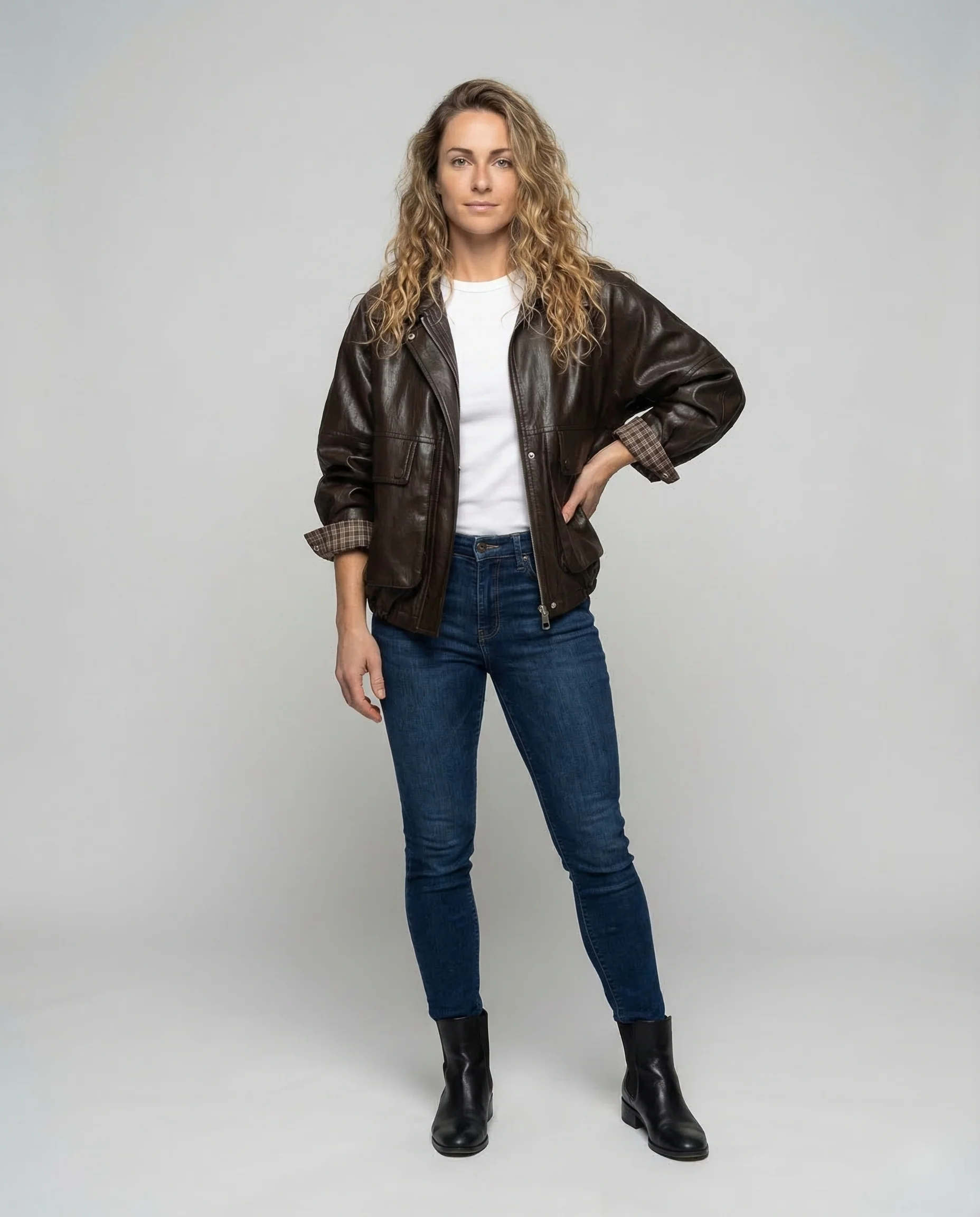 Damen Leder Blouson Oversize
