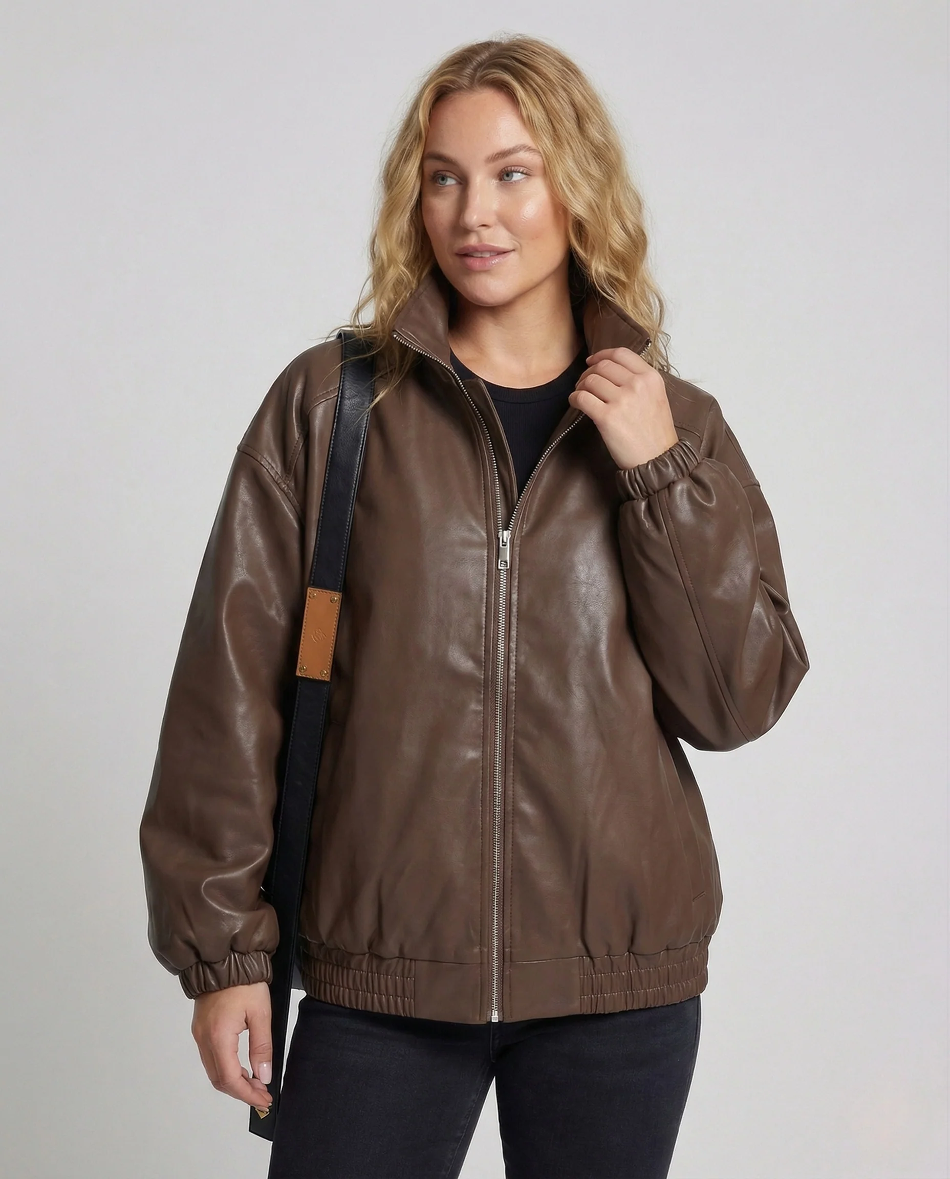 Damen Oversize Blouson Lederoptik