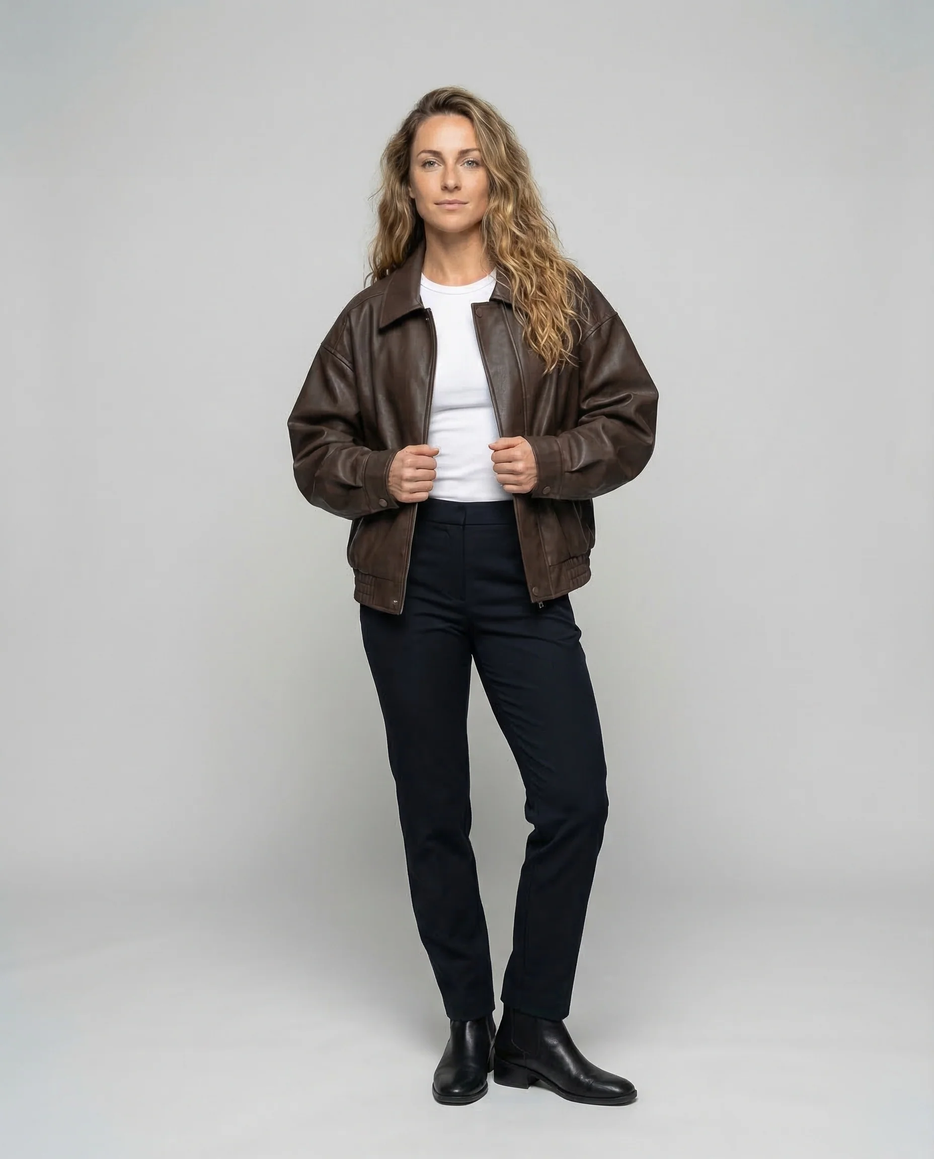 Damen Lederoptik Blouson Oversize
