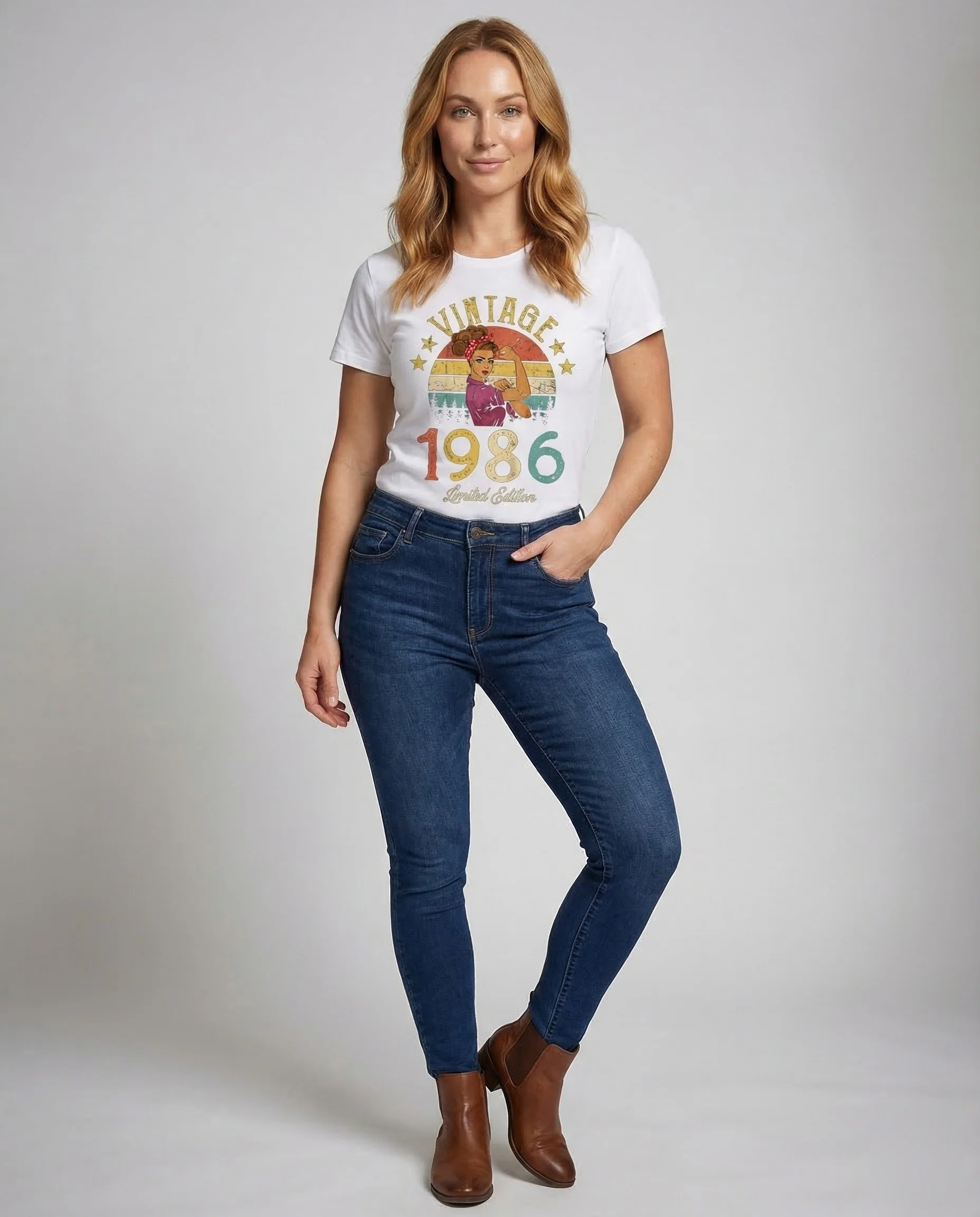 Damen T Shirt Retro Print