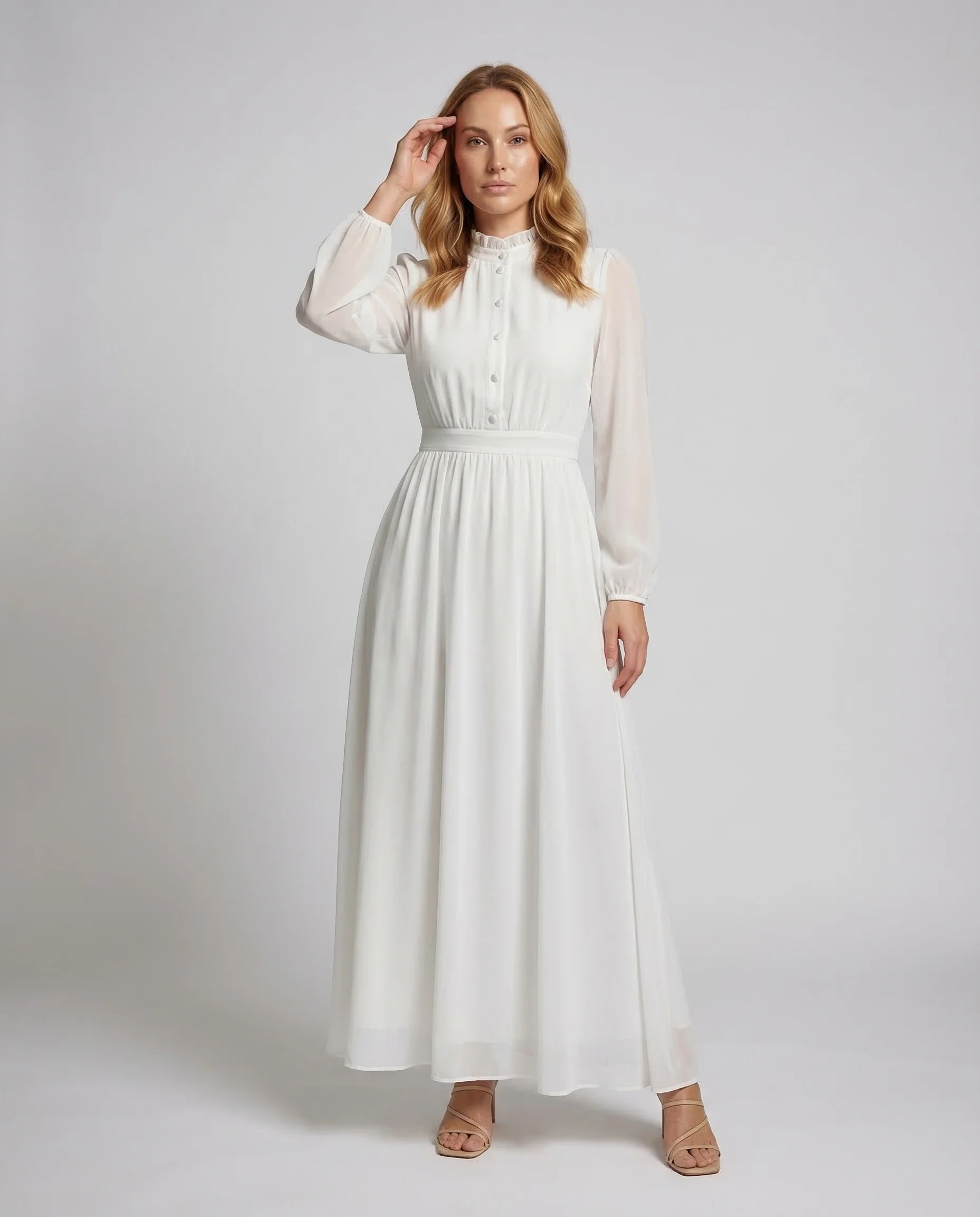 Damen Chiffon Maxikleid Rüschen