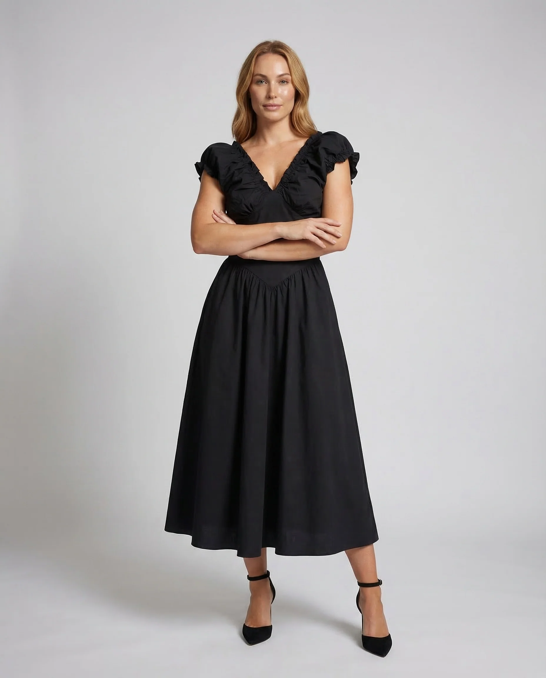 Damen Midikleid Rüschen Romantisch