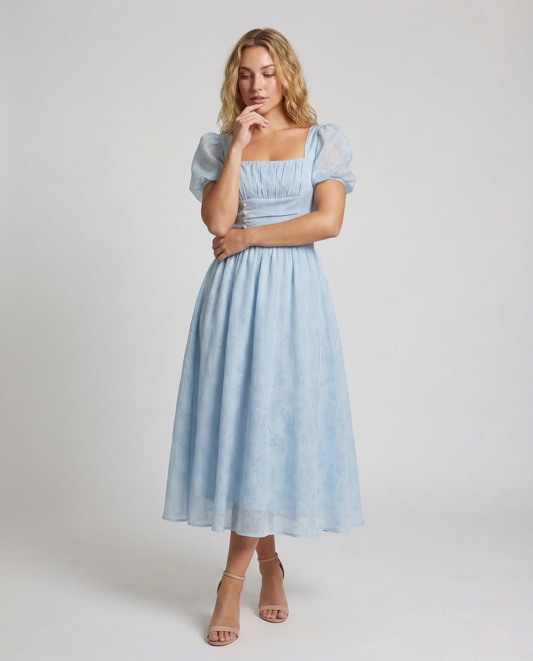 Damen Vintage Maxikleid mit Herzausschnitt