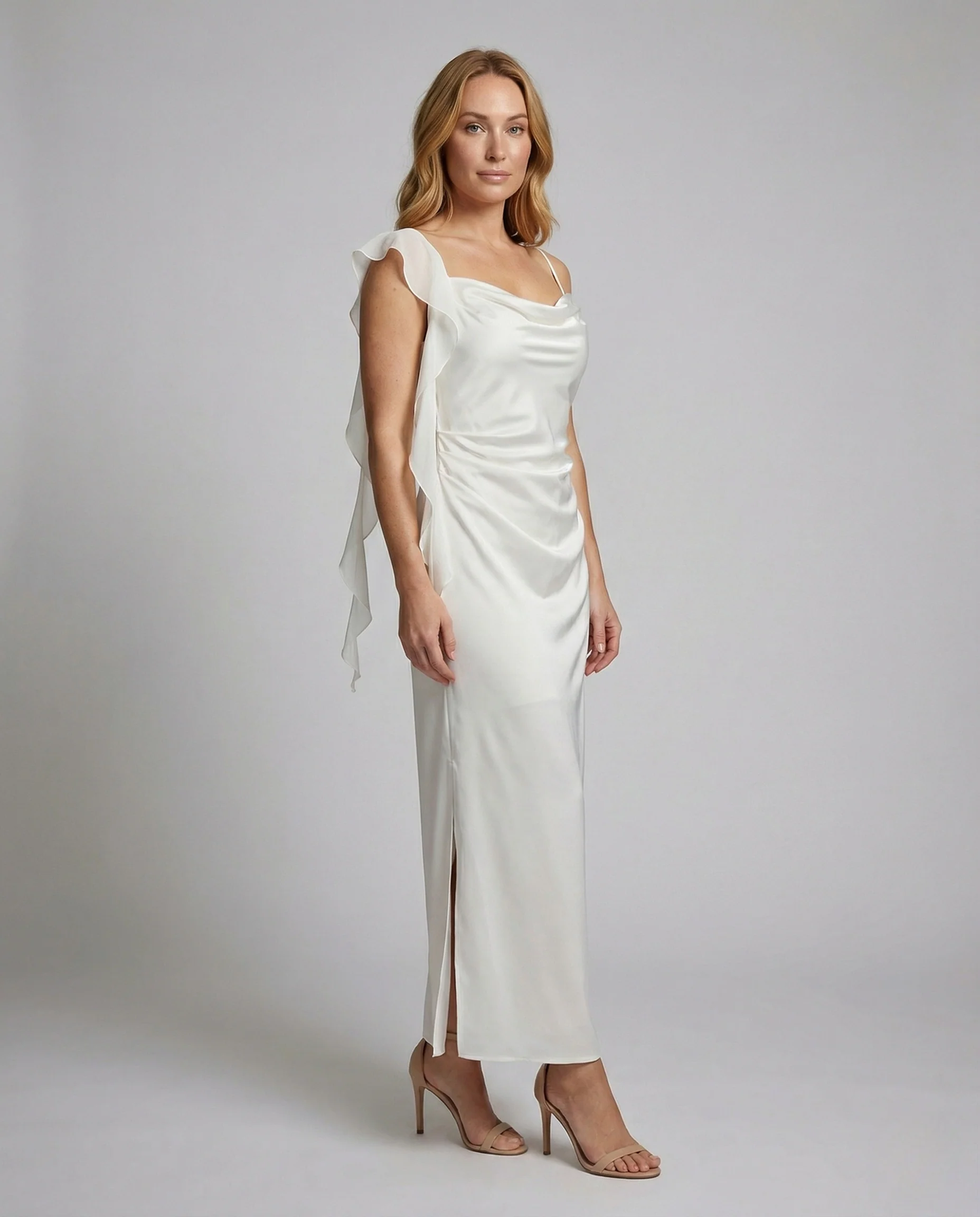 Damen Asymmetrisches Abendkleid mit Wasserfall Ausschnitt