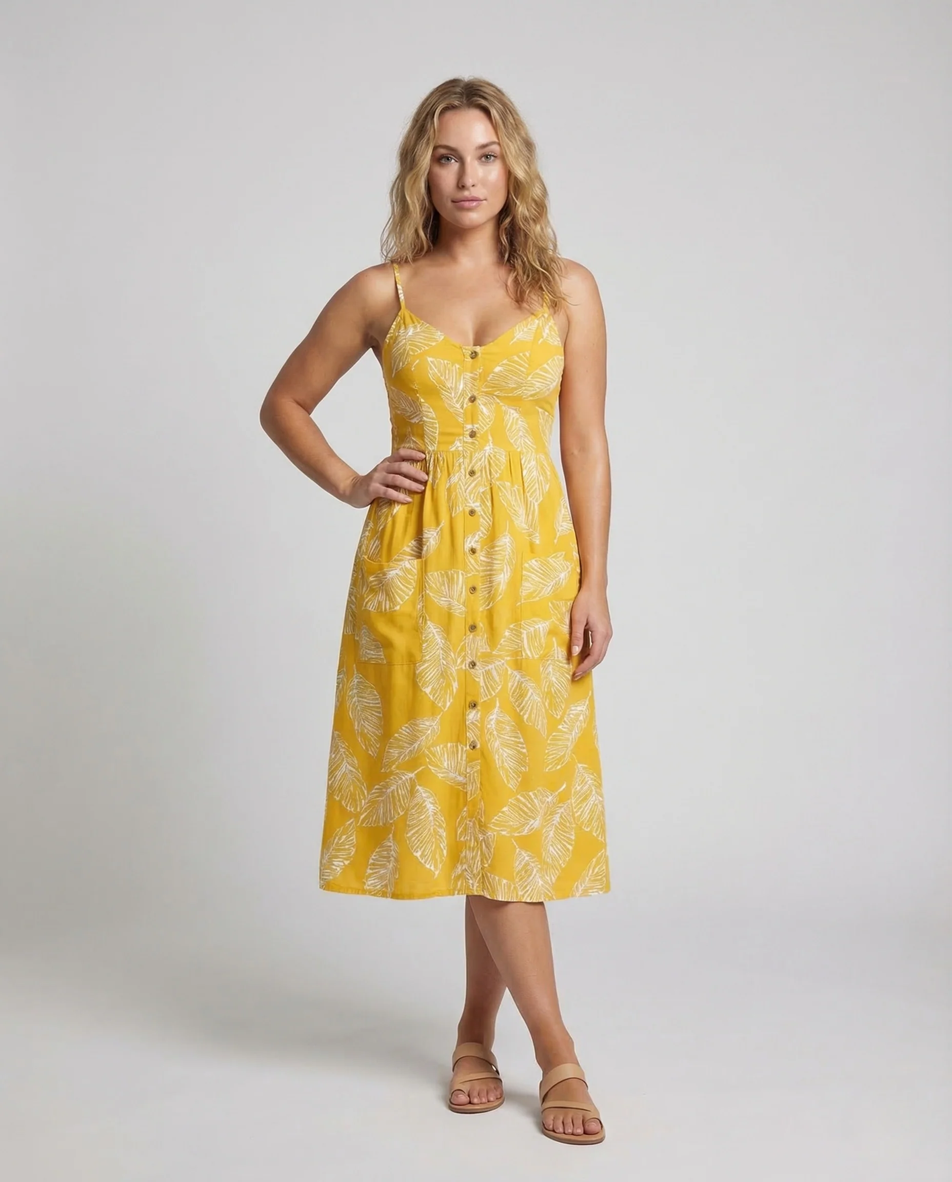 Damen Sommer Midikleid Spaghettiträger