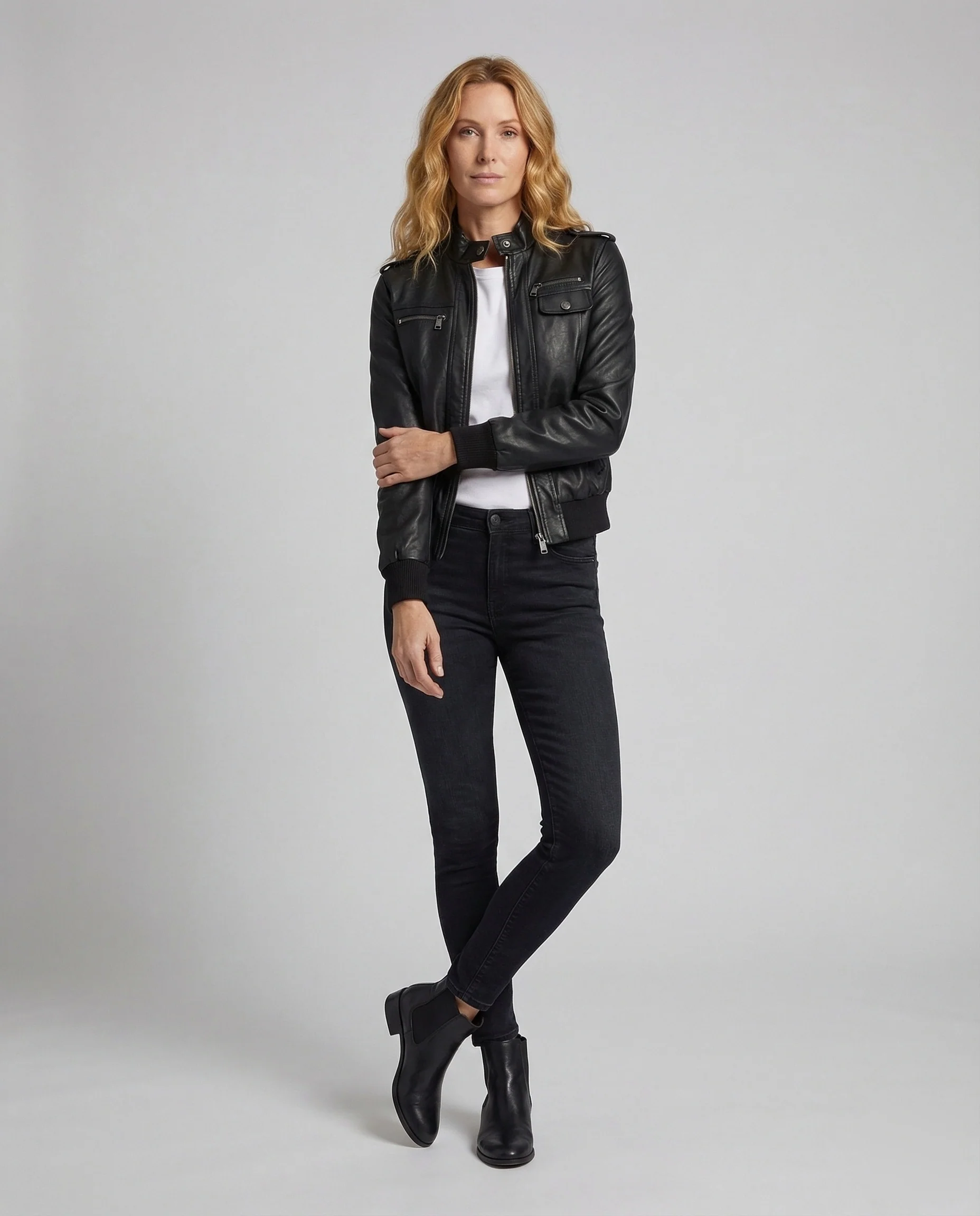 Damen Bikerjacke Tailliert Rippbündchen