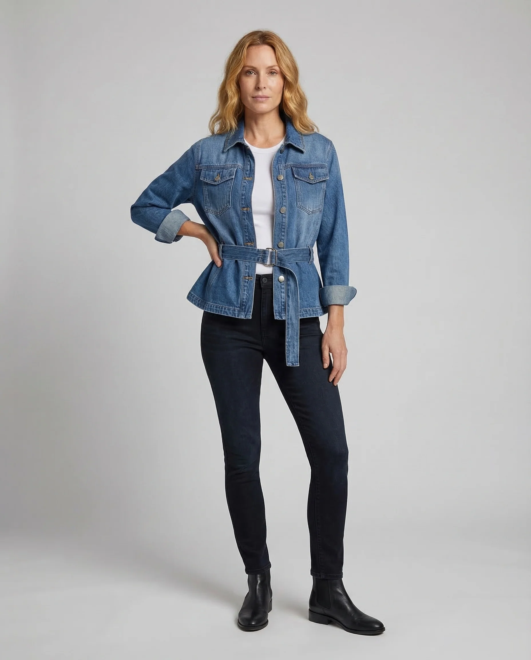 Damen Jeansjacke Tailliert Gürtel