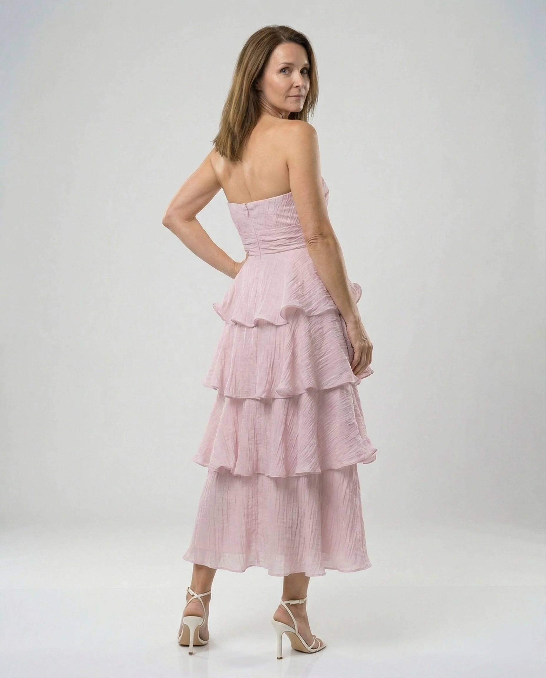 Damen Bandeau Maxikleid mit Volants
