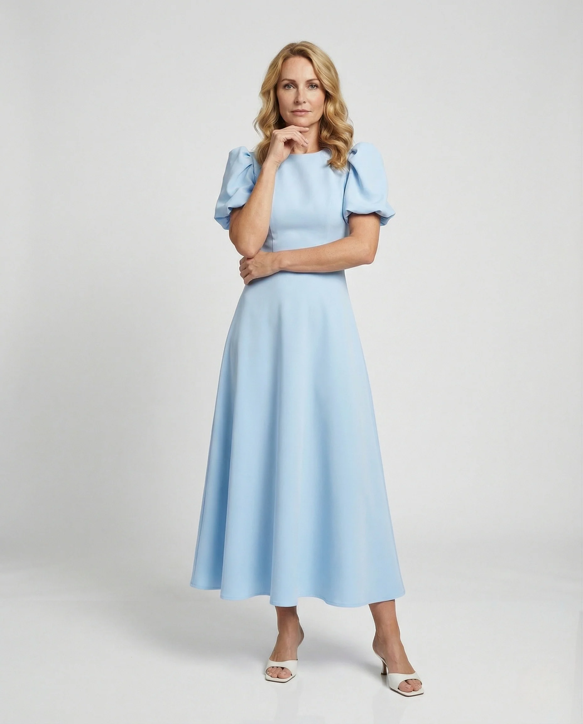 Freizeitkleid Damen Midikleid Puffärmel