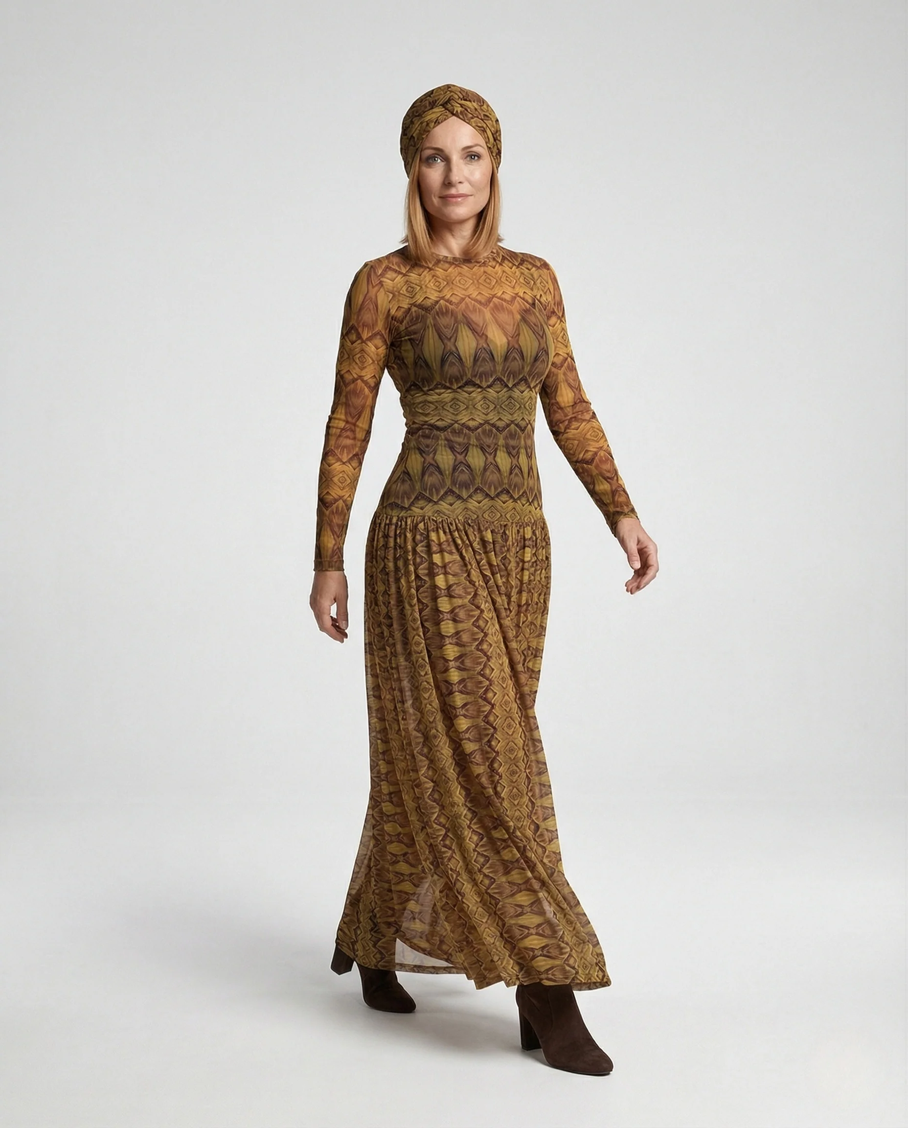 Damen Netzstoff-Maxikleid mit geraffter Taille