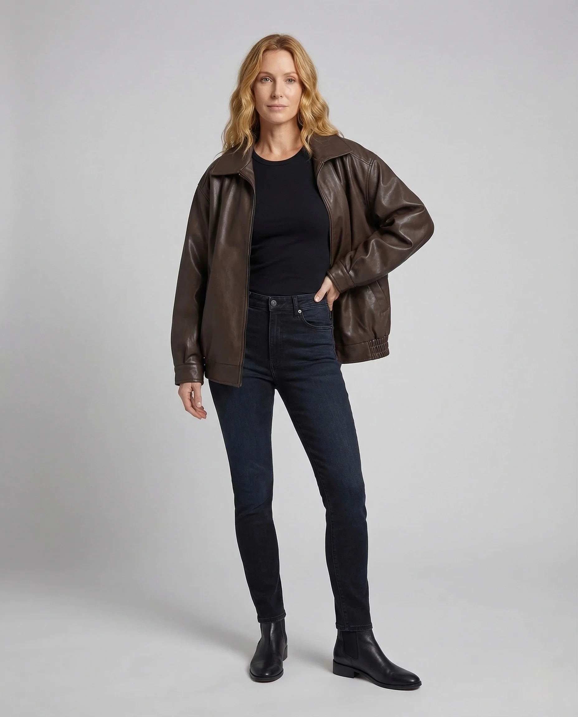 Damen Oversize Kunstlederjacke mit Hemdkragen