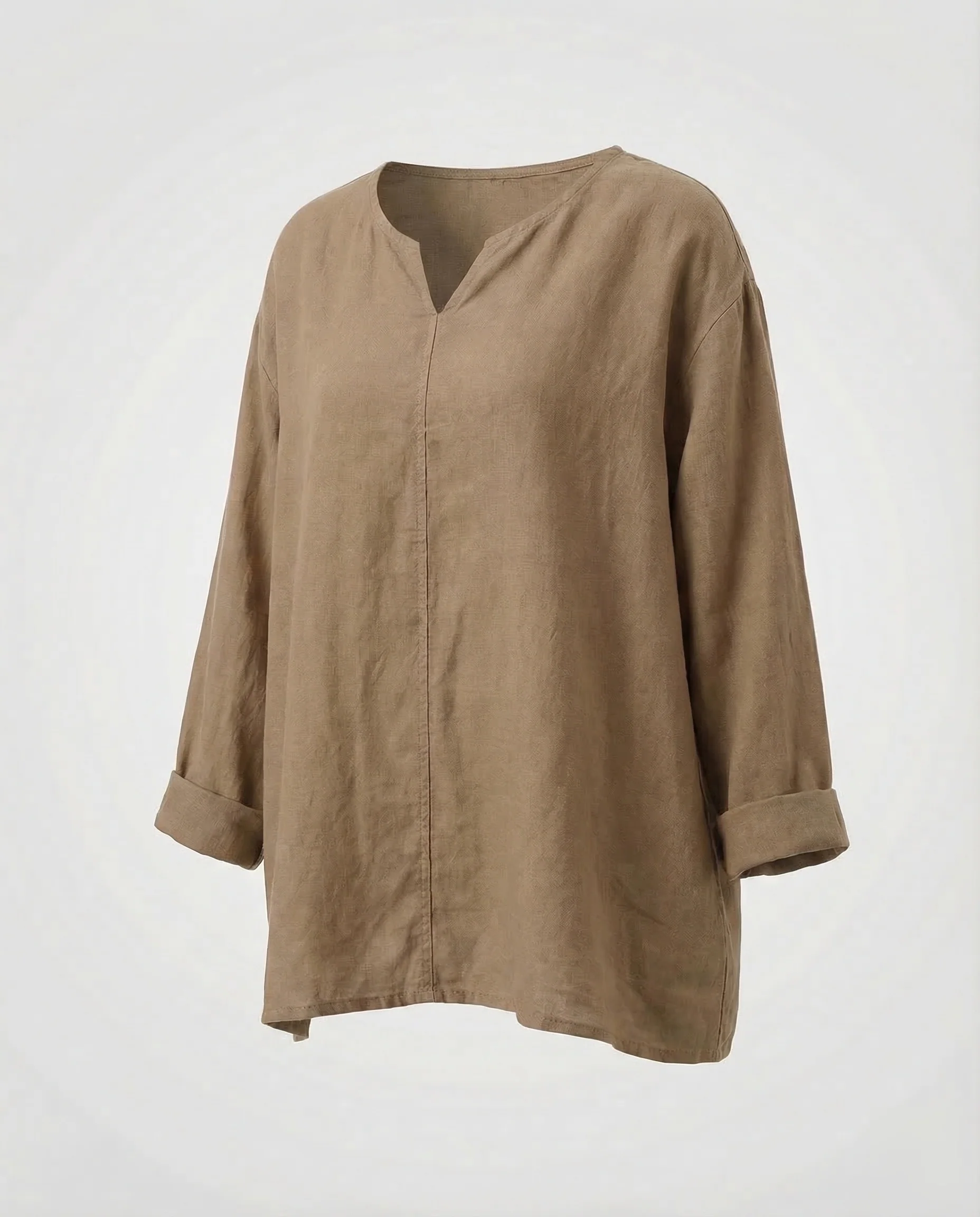 Damen Weite Leinenbluse V-Ausschnitt - Image 8