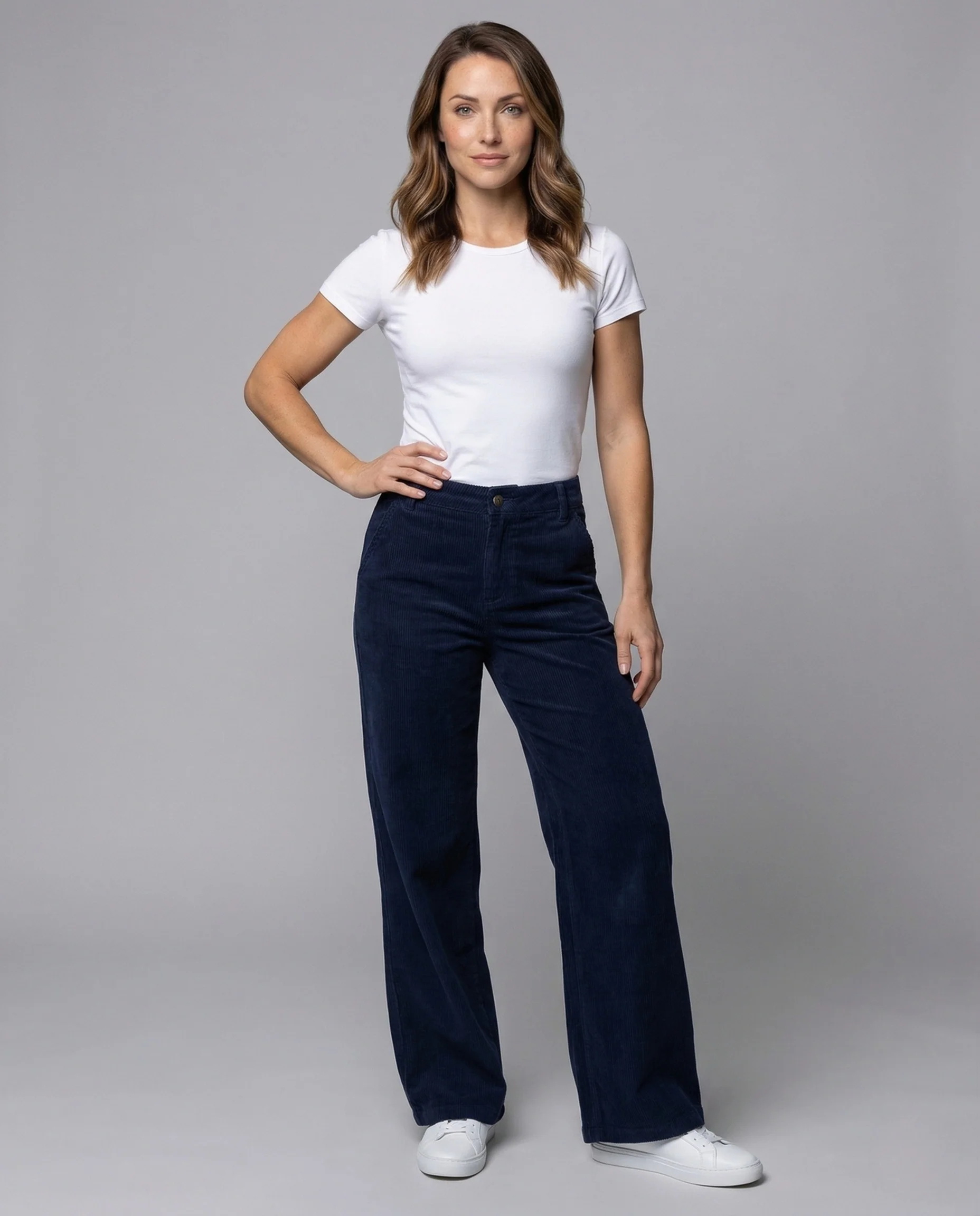 Damen Cordhose High Waist Weit