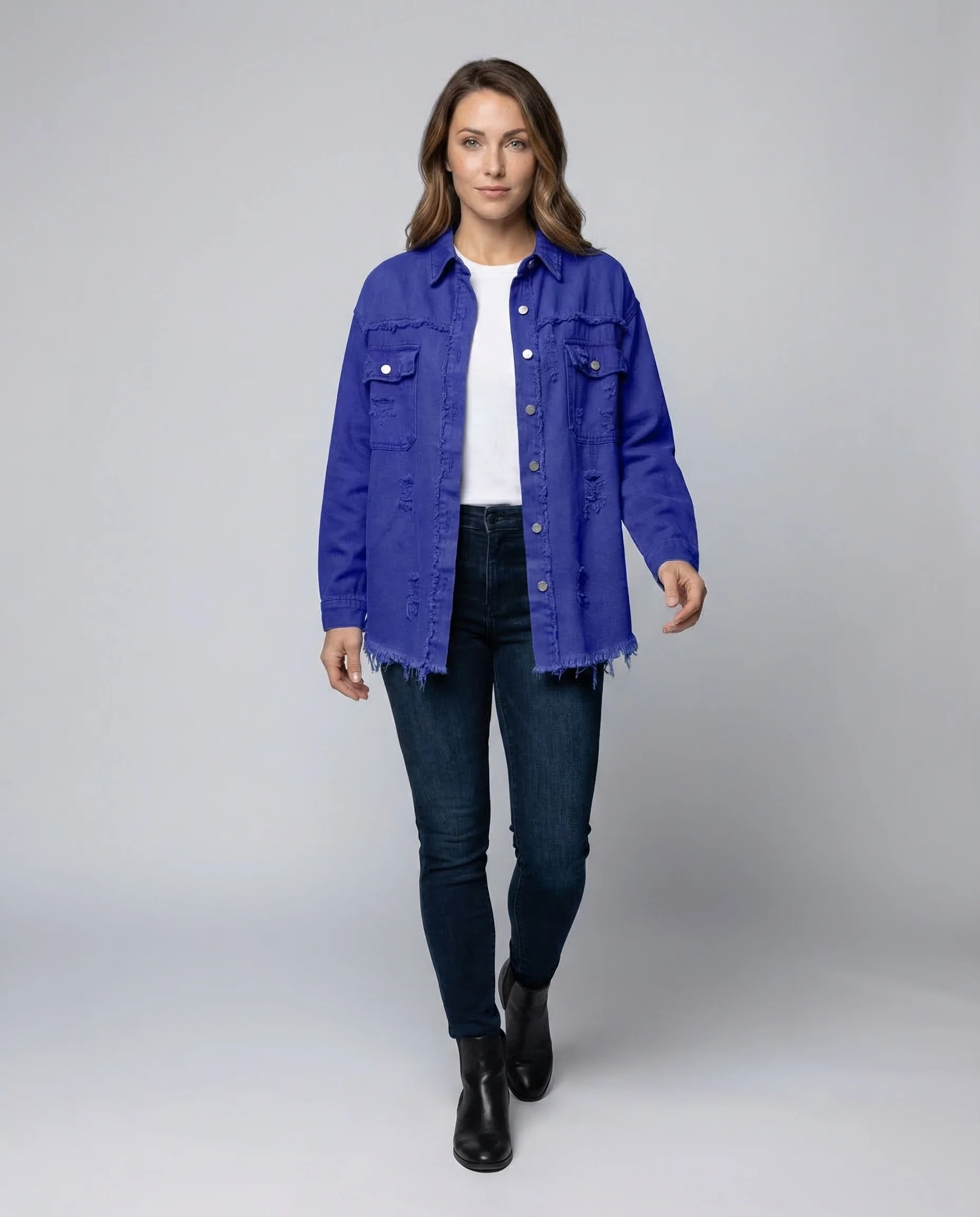 Damen Jeanshemdjacke Fransen