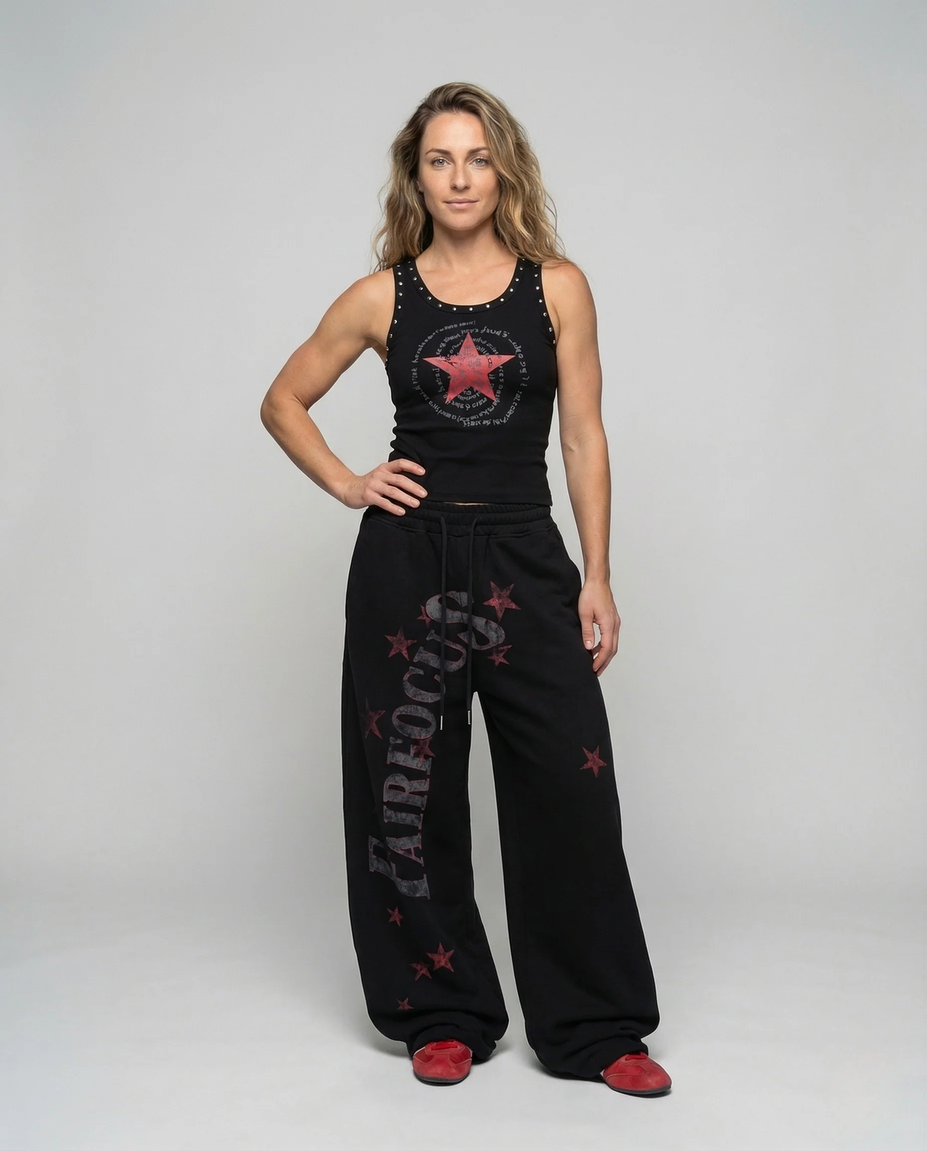 Damen Sweat Hose Weit Tunnelzug