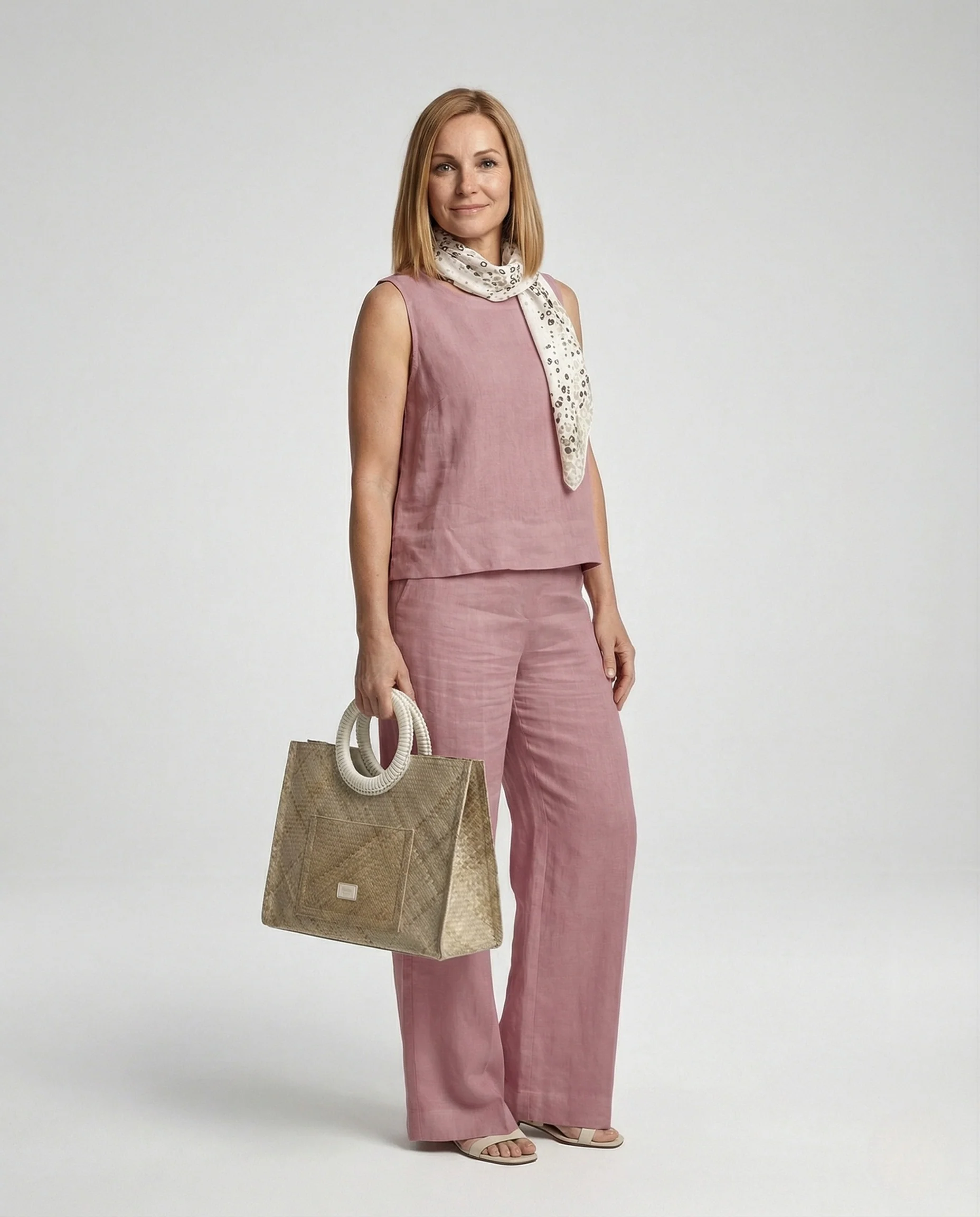 Damen Zweiteiler Set Leinen Hose