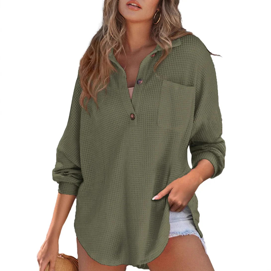 Damen Oversized Baumwollhemd mit Knopfleiste und Brusttasche Heidi-Mode