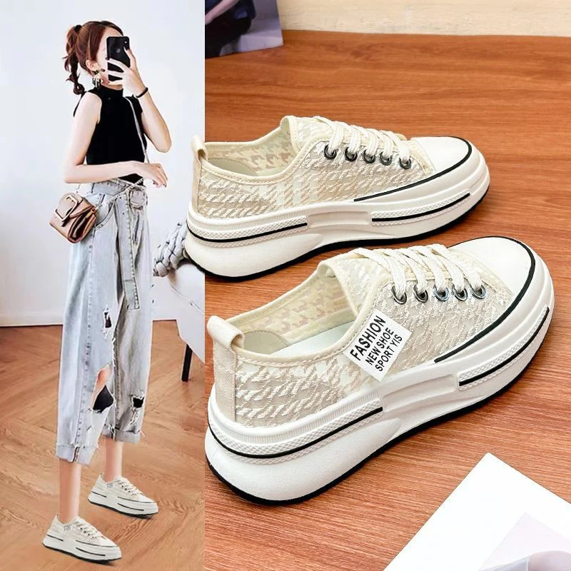Damen Plattform Sneakers mit modischer Textil-Oberfläche und bequemer Dämpfung Heidi Mode
