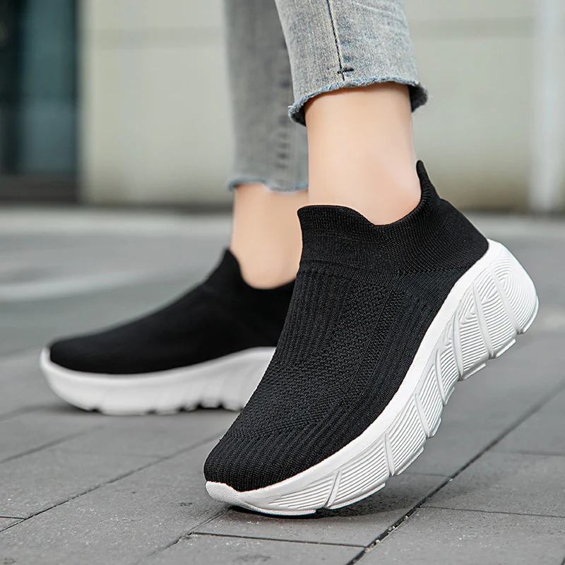 Damen Schnürlose Freizeitsneaker mit flexiblem Strick-Obermaterial Heidi Mode
