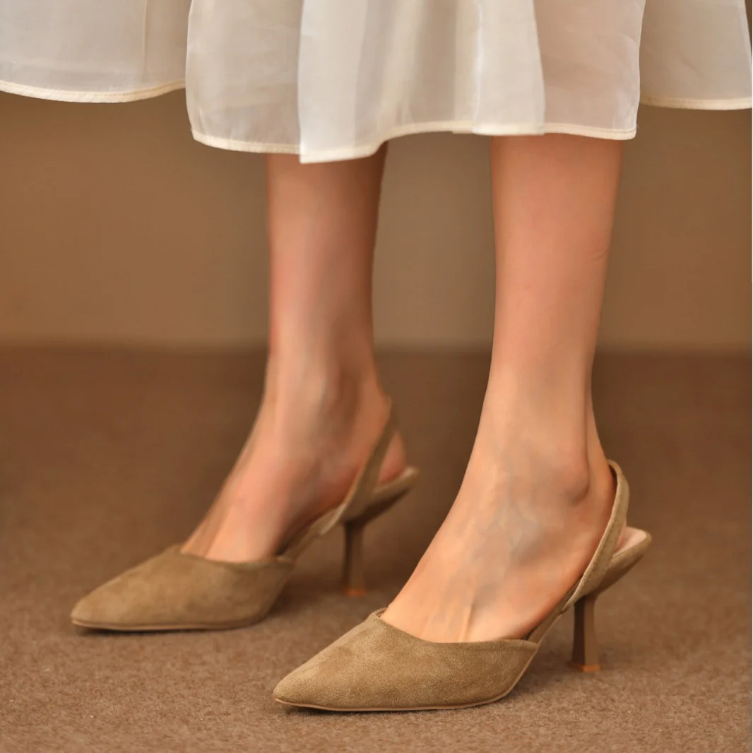 Damen Slingback-Pumps Aus Weichem Wildleder mit Elegantem Spitzendesign und Rutschfester Sohle Heidi-Mode
