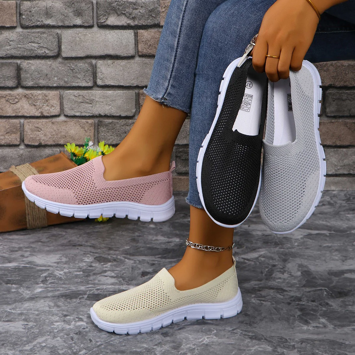 Damen Slip-On Freizeitschuhe mit atmungsaktiver Netzstruktur Heidi Mode