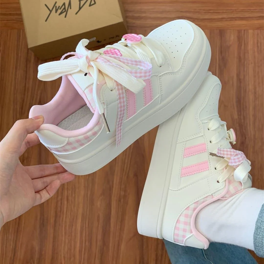 Damen Sneakers mit kariertem Bindungsdesign und atmungsaktiver Innensohle Heidi Mode