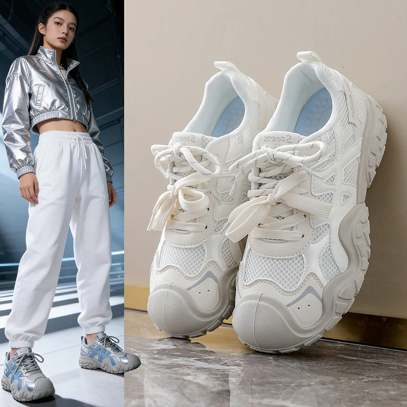 Damen sportliche Sneakers mit atmungsaktiver Mesh-Oberfläche und rutschfester Sohle Heidi Mode