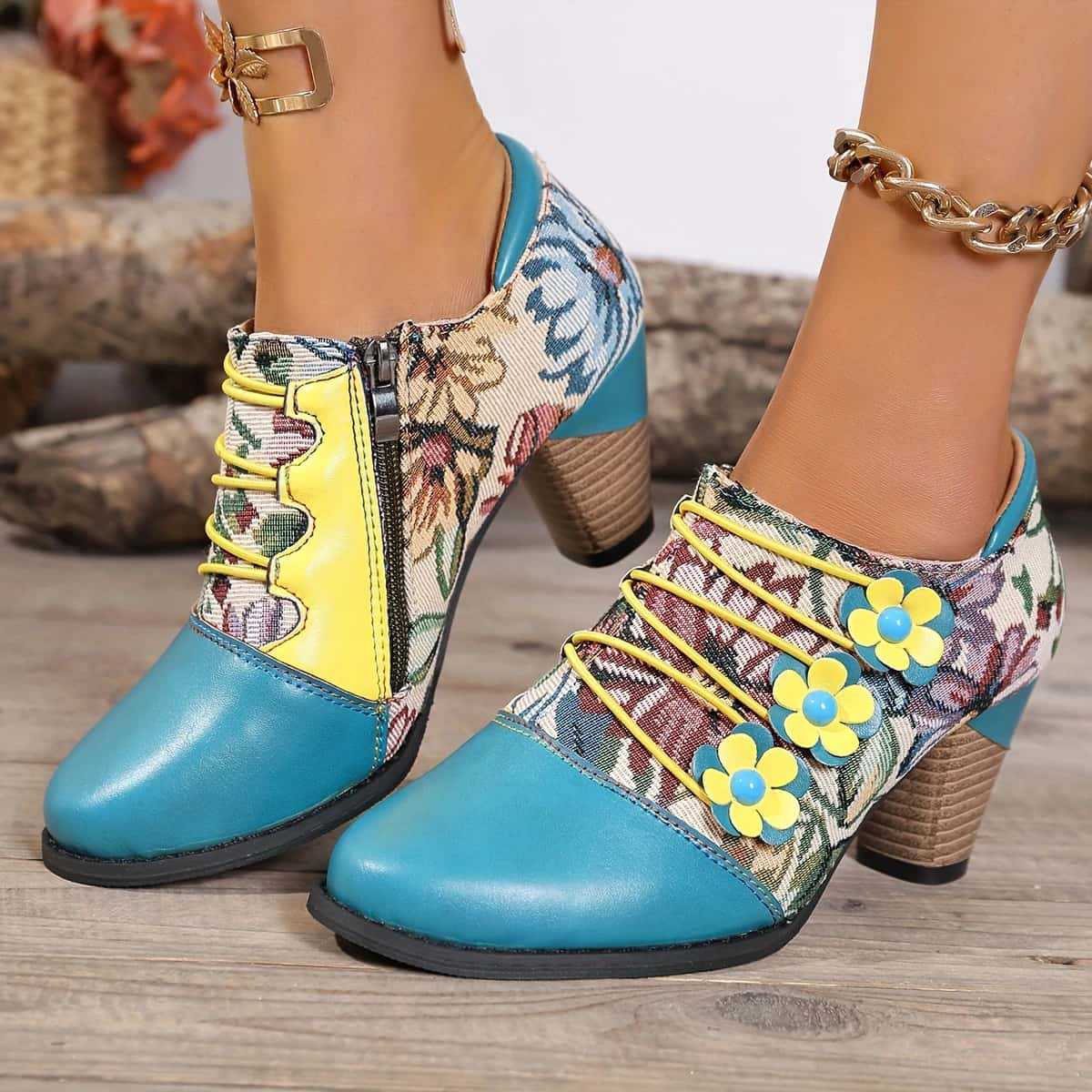 Damen Stiefeletten mit floralem Design und komfortablem Blockabsatz Heidi Mode - Image 10