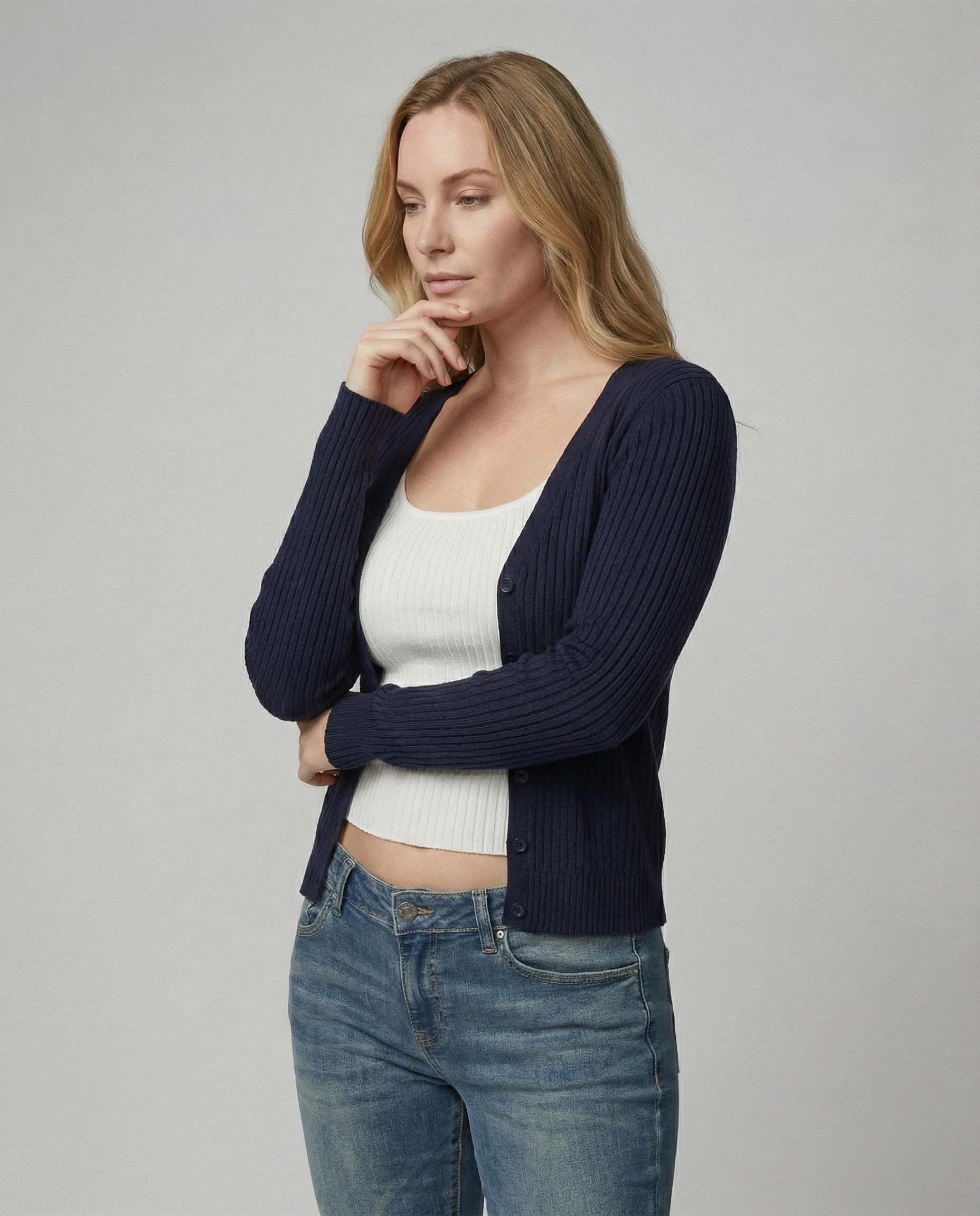 Damen Strickjacke mit Knöpfen und modisches Camisole Set