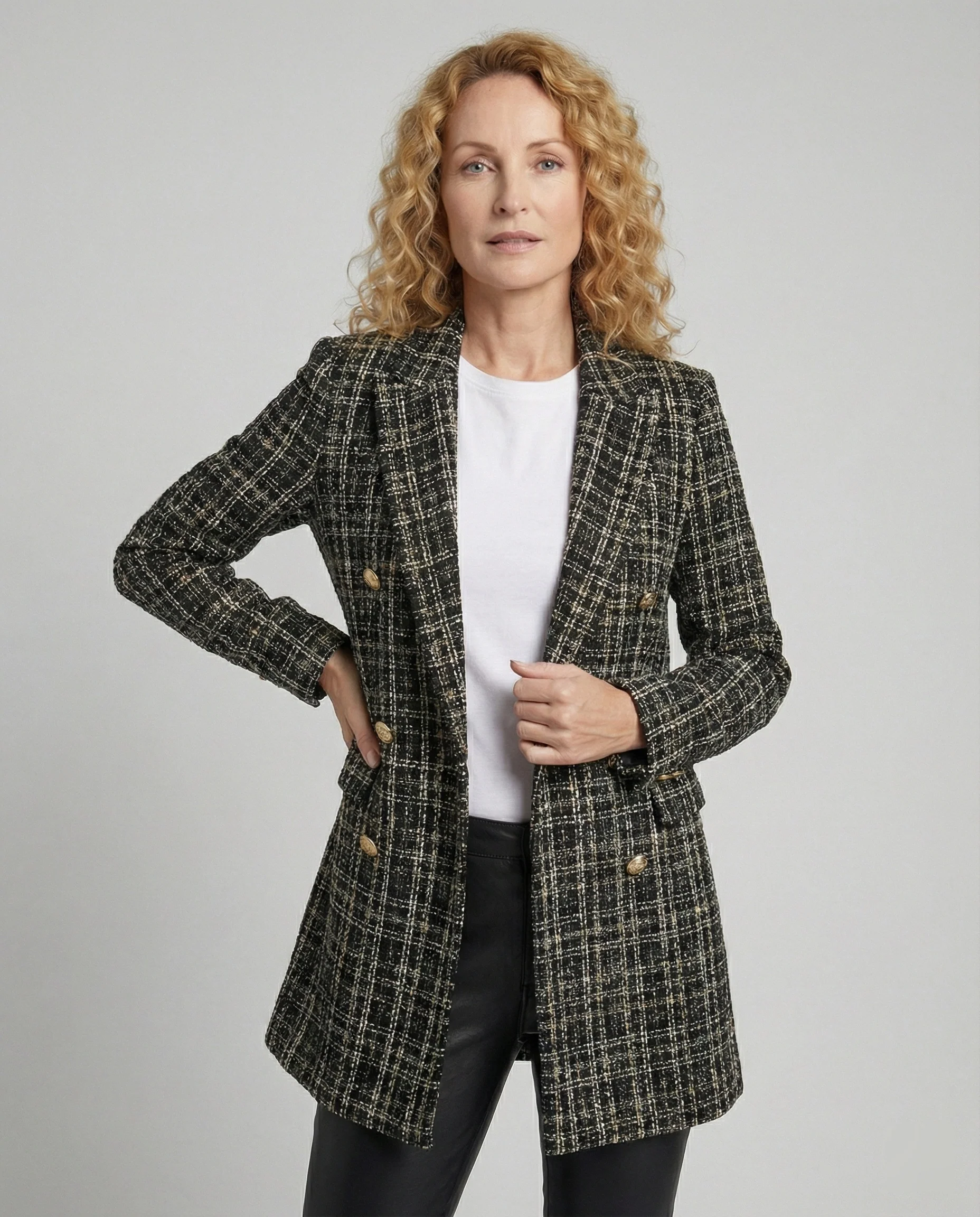 Damen Tweed-Blazer mit Doppelknopfleiste