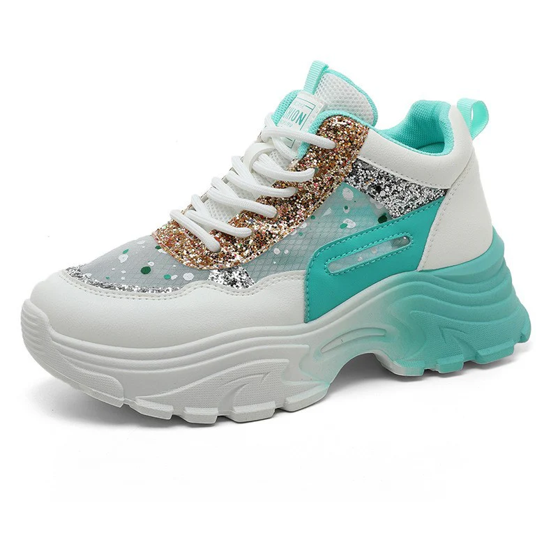 Damen Trendige Chunky Sneakers mit glitzernden Akzenten und ausgeprägtem Sohlenprofil Heidi Mode