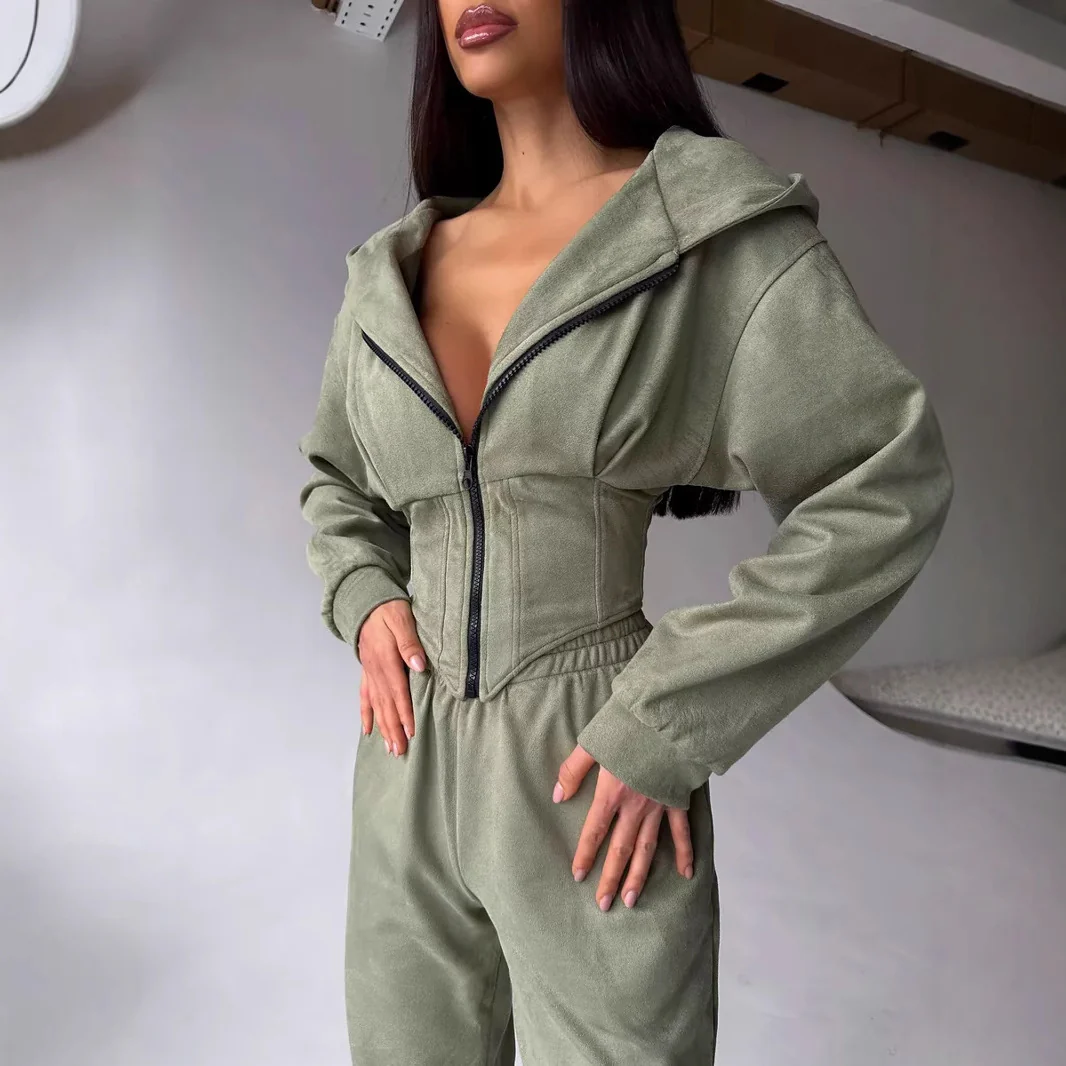 Damen Urbaner Kapuzen-Jumpsuit mit funktionellen Details Heidi-Mode