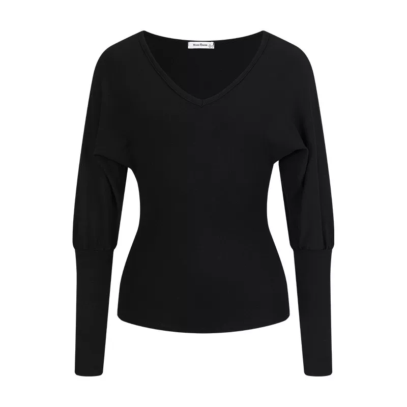 Damen V-Ausschnitt Strickshirt mit Fledermausärmeln und schmaler Taille - Image 6