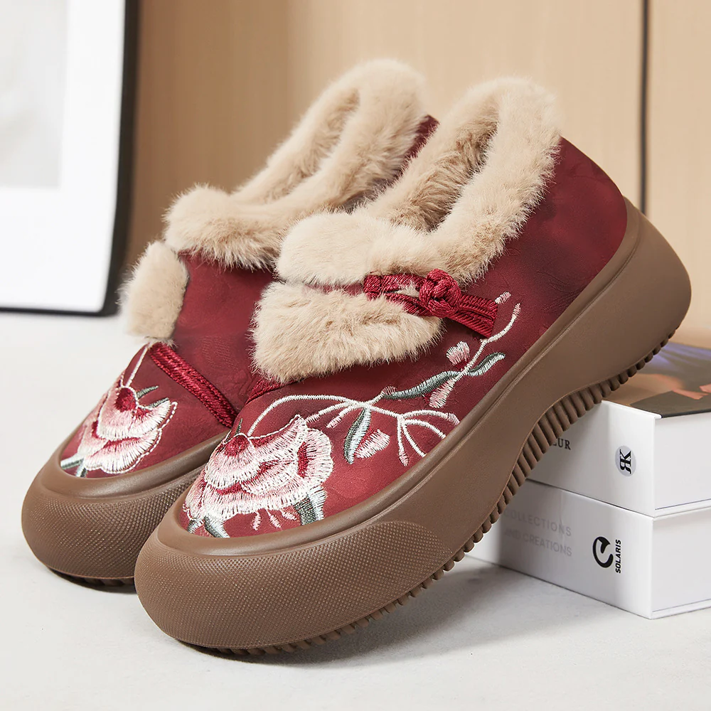 Damen Warm gefütterte Hausschuhe mit floralem Design Heidi Mode