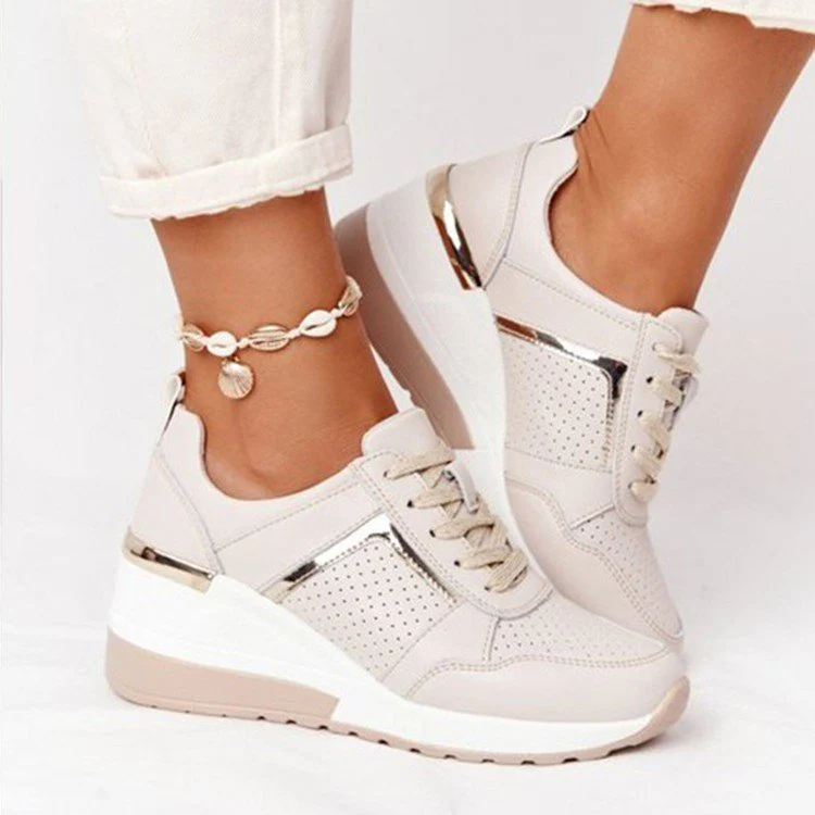 Damen Wedge Sneakers mit atmungsaktiver Oberflächenstruktur und modischem Metallic-Detail Heidi Mode - Image 4