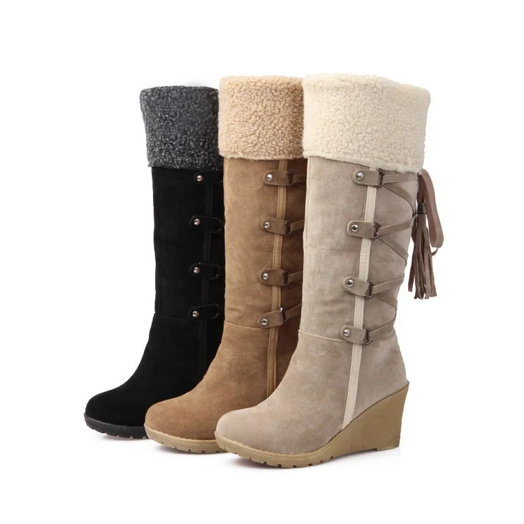 Damen Wedge-Stiefel mit gefüttertem Schaft und modischer Schnürung Heidi Mode