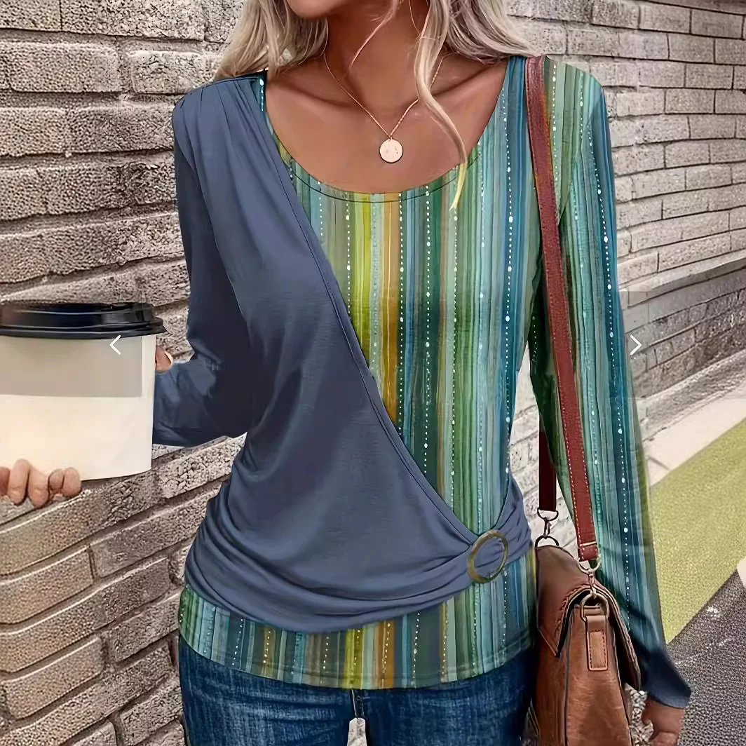 Damen Wickeloberteil mit modischem Ringdetail und attraktiven Streifen Heidi-Mode