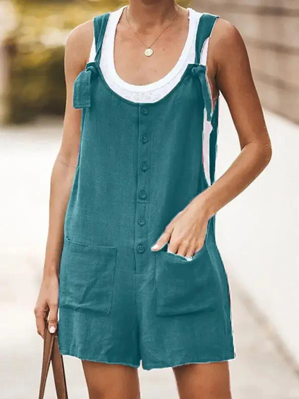 Heidi-Mode | Damen Daisy Baumwolle Leinen Latzshorts