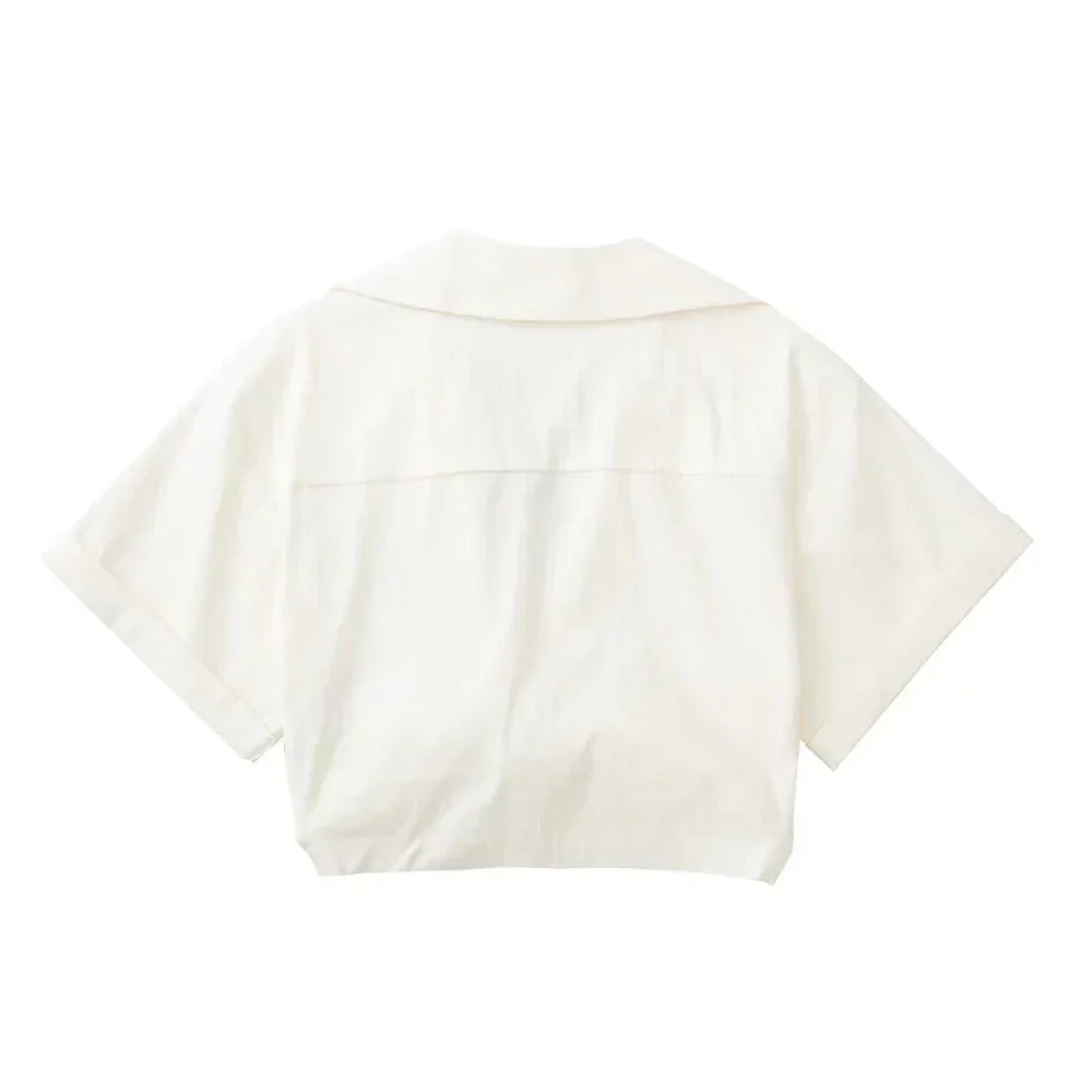 Heidi-Mode | Damen Vintage Kurzarm Leinen Crop Shirt