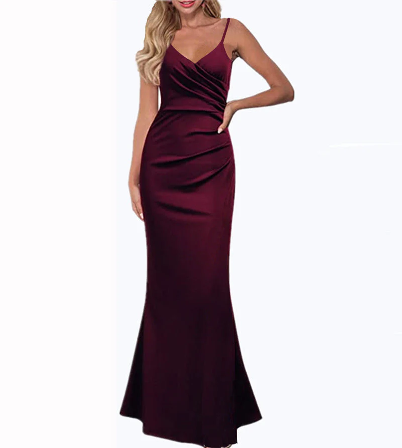 Heidi-Mode | Einfarbiges Slim Fit Fließendes Maxikleid