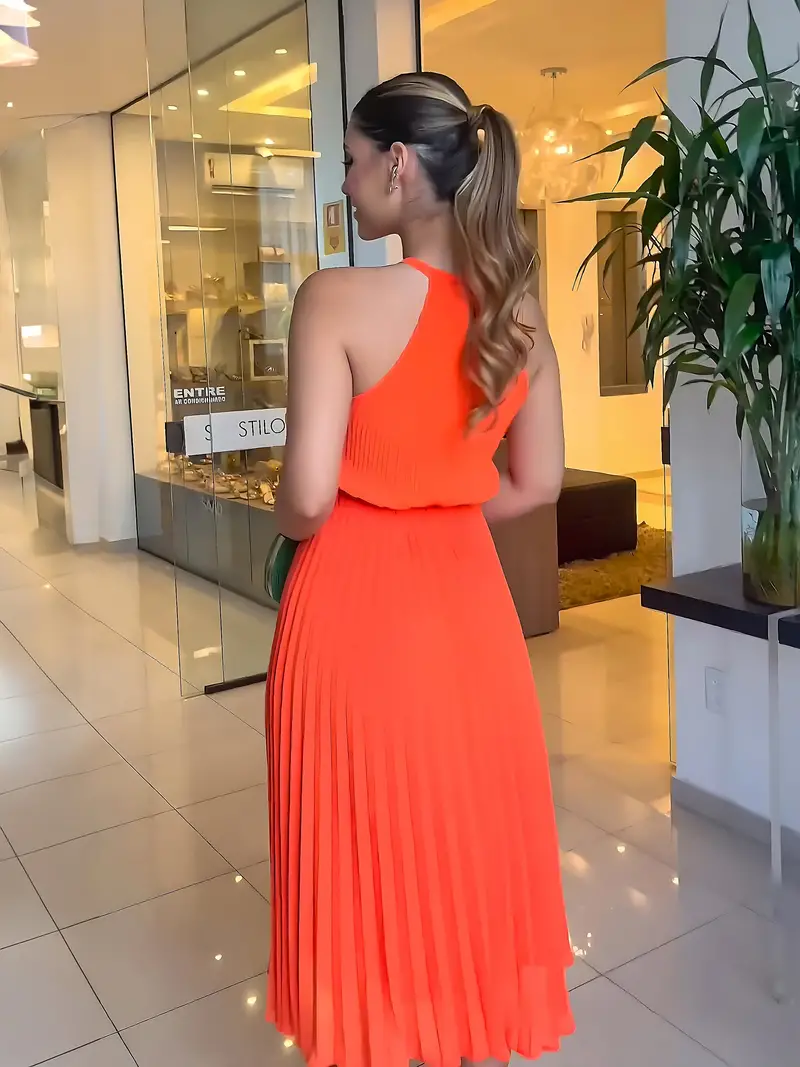 Heidi-Mode | Elegantes X-Sommer Midikleid mit Rundhalsausschnitt und Gesch Gathered Taille