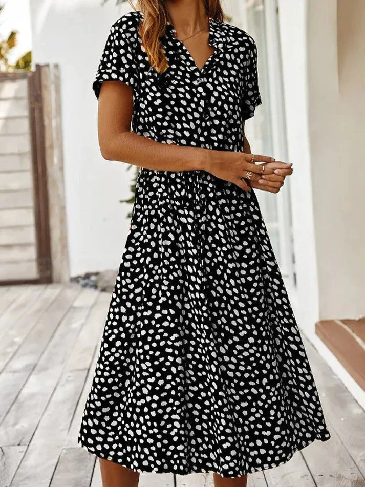 Heidi-Mode | Elegantes Kurzärmliges Hemdblusenkleid mit Polka Dots und Kordelzug In Der Taille - Image 13