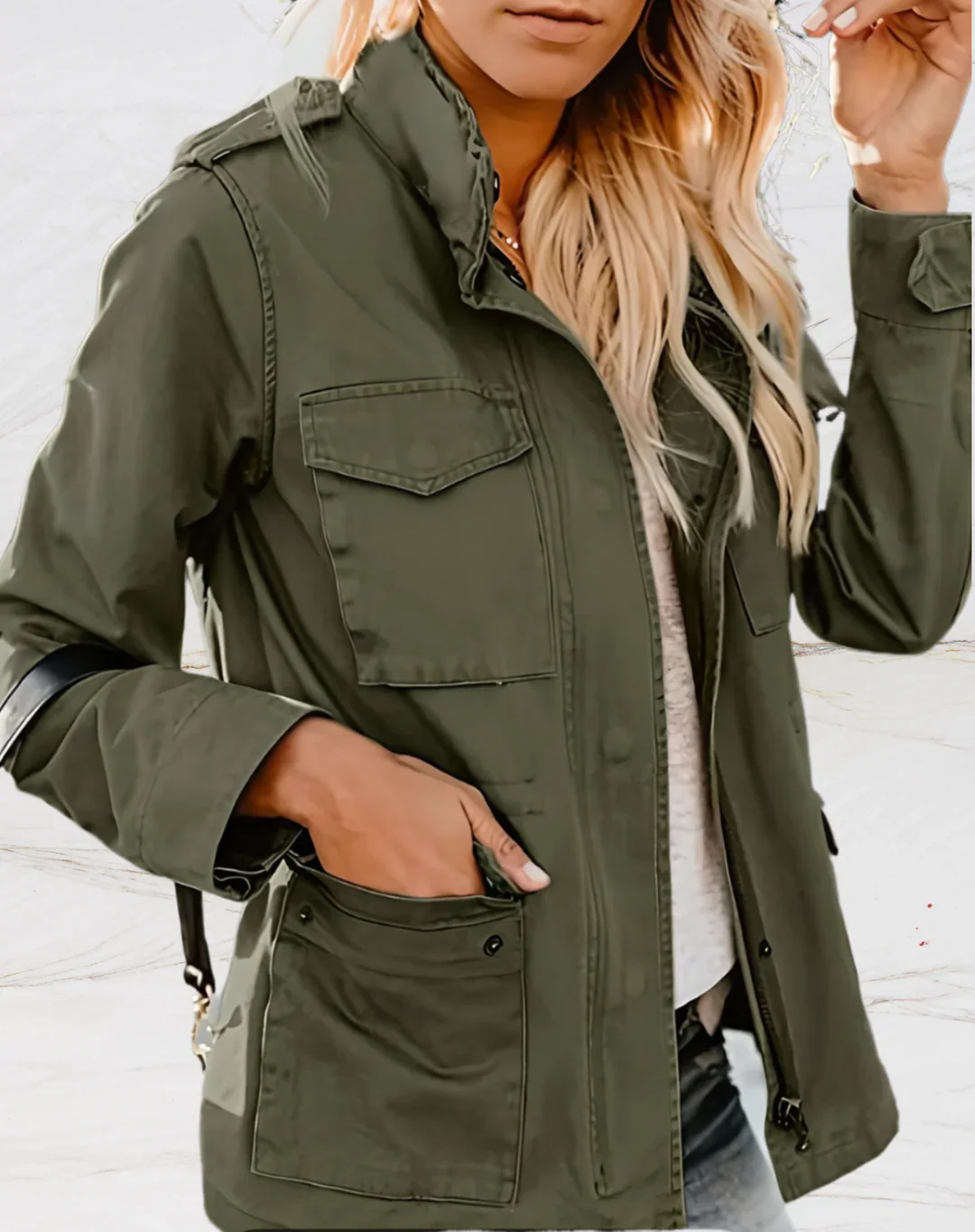 Heidi-Mode | Utility-Jacke - Baumwolle - Regulierter Schnitt - Vier Taschen - Reißverschluss- und Knopfverschluss - Image 6
