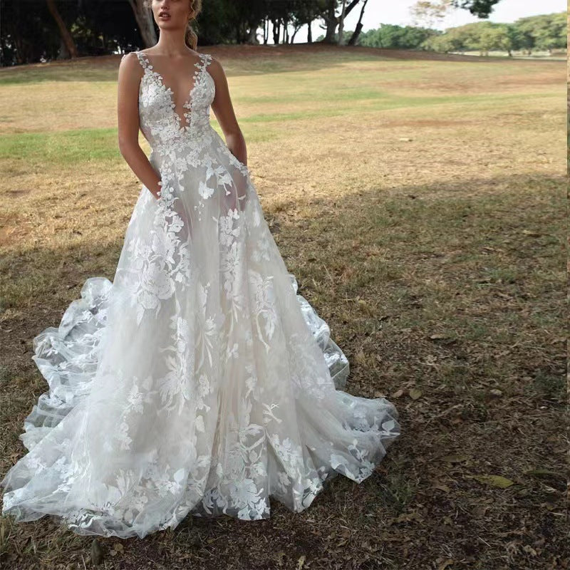 Heidi-Mode | Damen Kleidung Tutu Spitze Braut Hochzeitskleid Sexy Weiß Träger Brautjungfernkleid